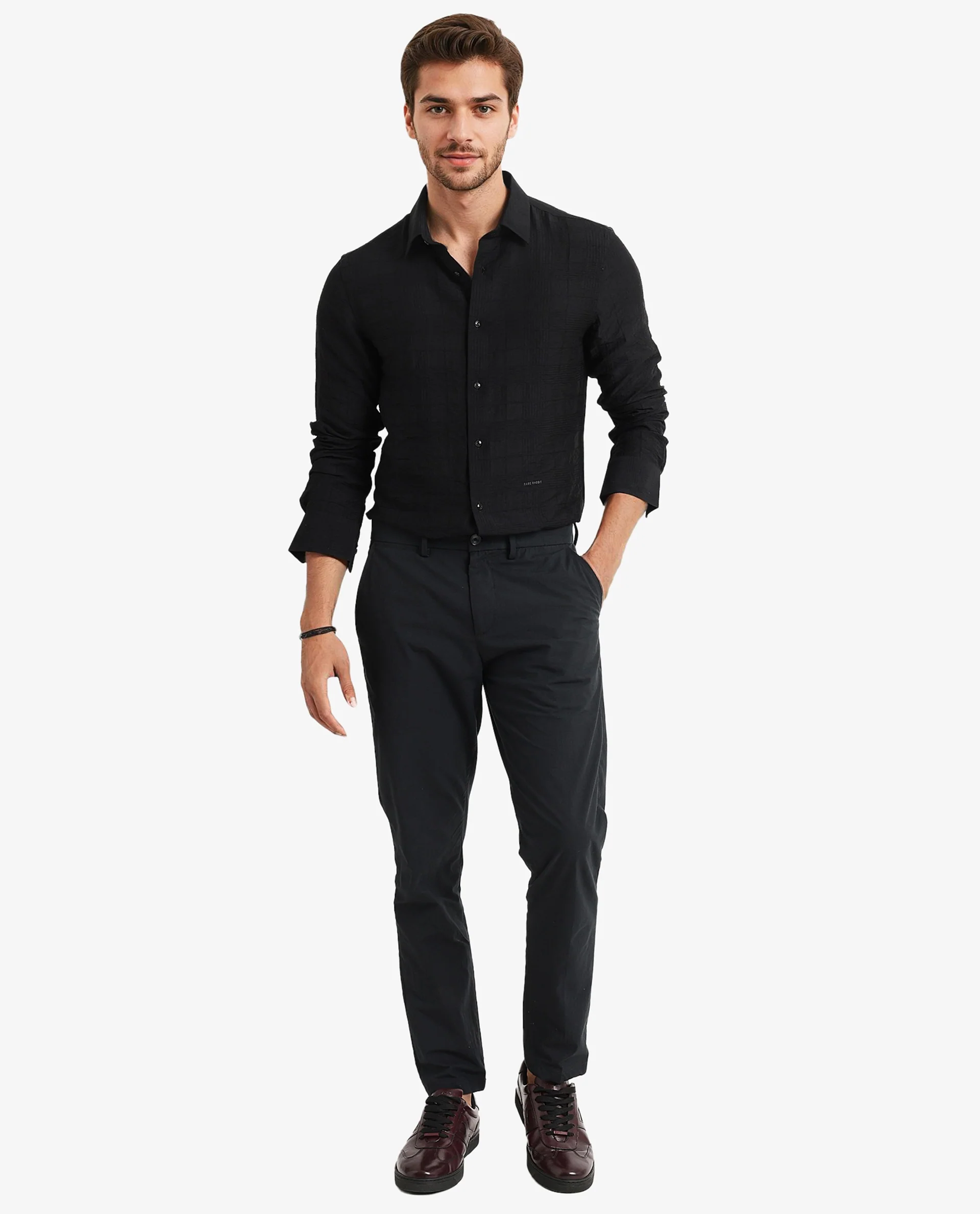 Rare Rabbit Men's Vaxon Black Viscose Checked Print Regular Fit Full Sleeve Collared Shirt - Image 3