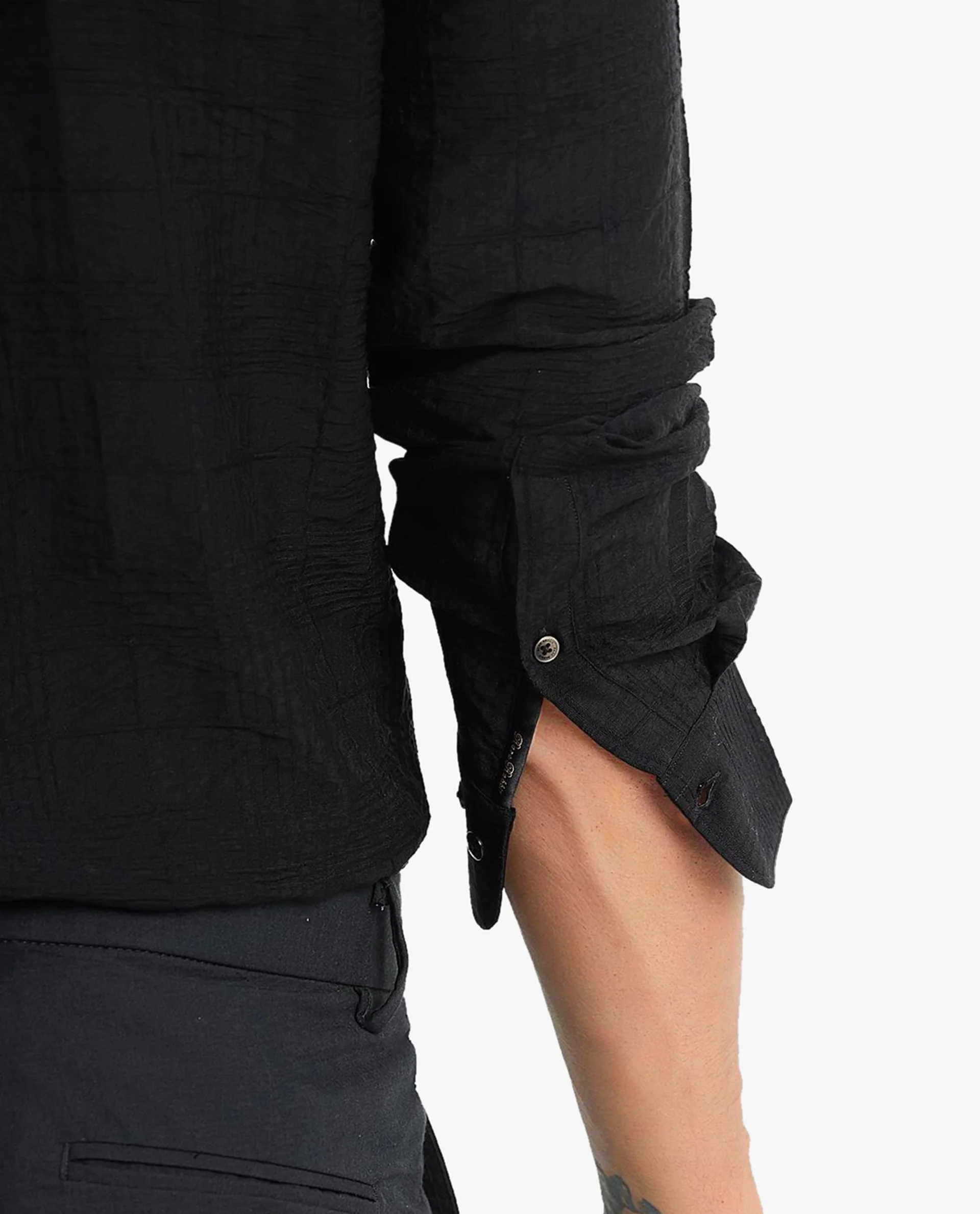 Rare Rabbit Men's Vaxon Black Viscose Checked Print Regular Fit Full Sleeve Collared Shirt - Image 5