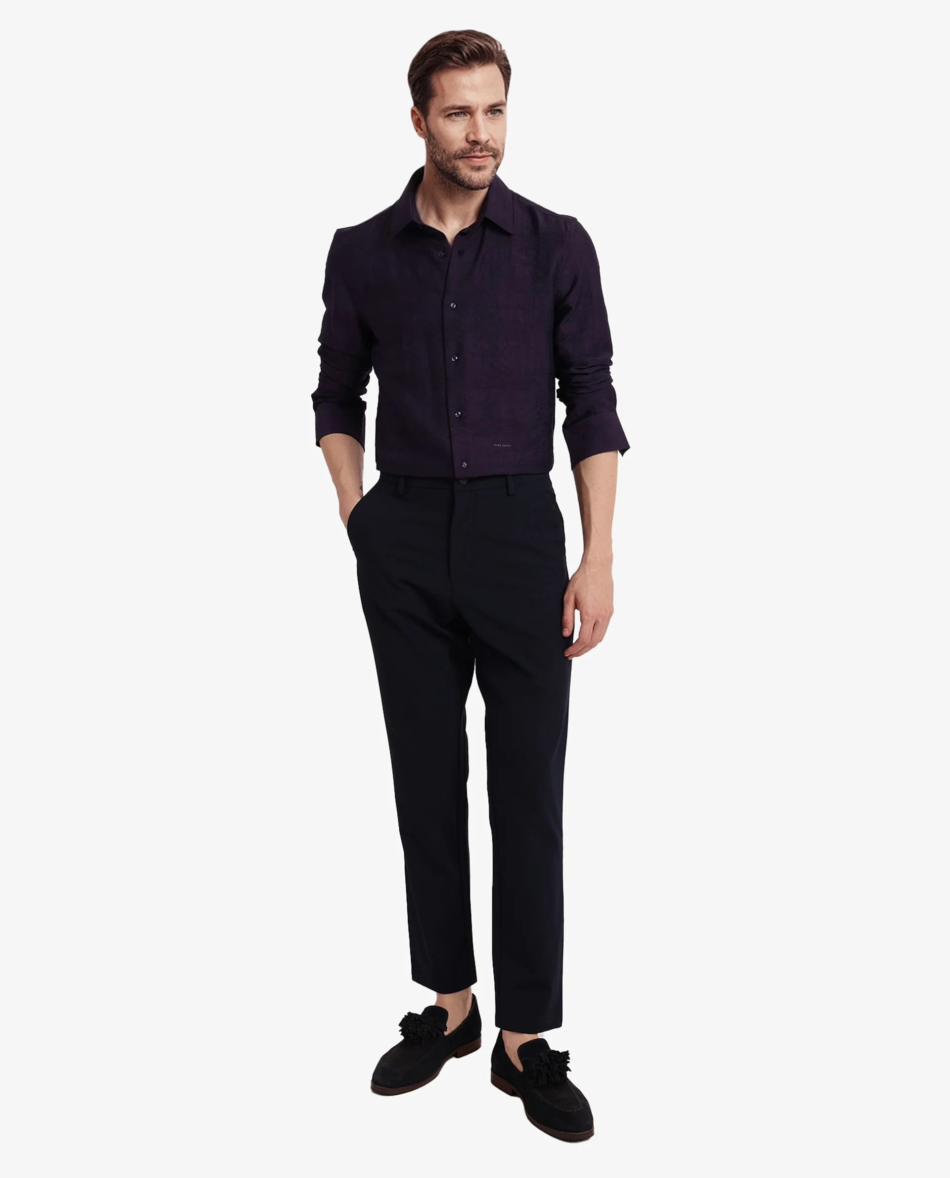 Rare Rabbit Men's Vaxon Purple Viscose Checked Print Regular Fit Full Sleeve Collared Shirt - Image 2