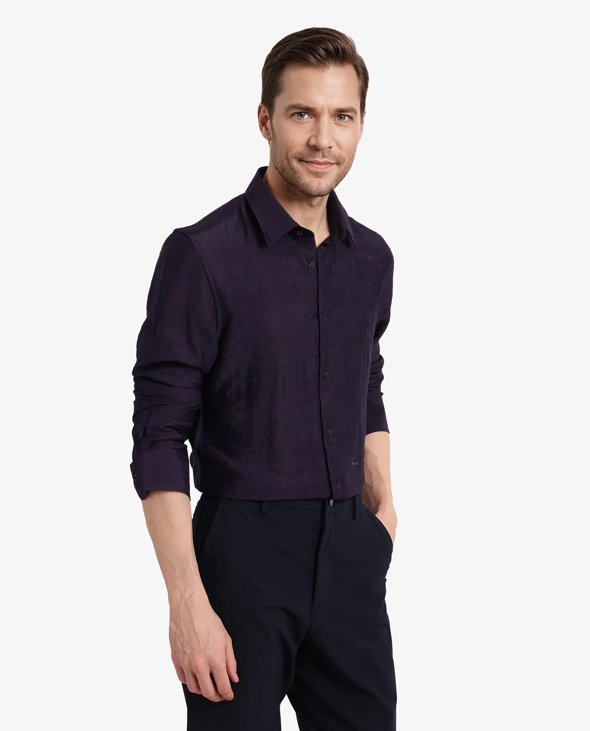 Rare Rabbit Men's Vaxon Purple Viscose Checked Print Regular Fit Full Sleeve Collared Shirt - Image 5