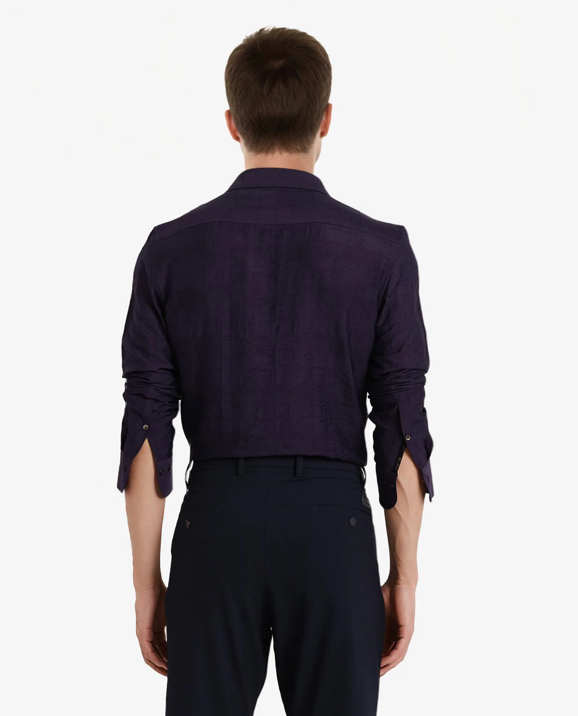 Rare Rabbit Men's Vaxon Purple Viscose Checked Print Regular Fit Full Sleeve Collared Shirt - Image 6