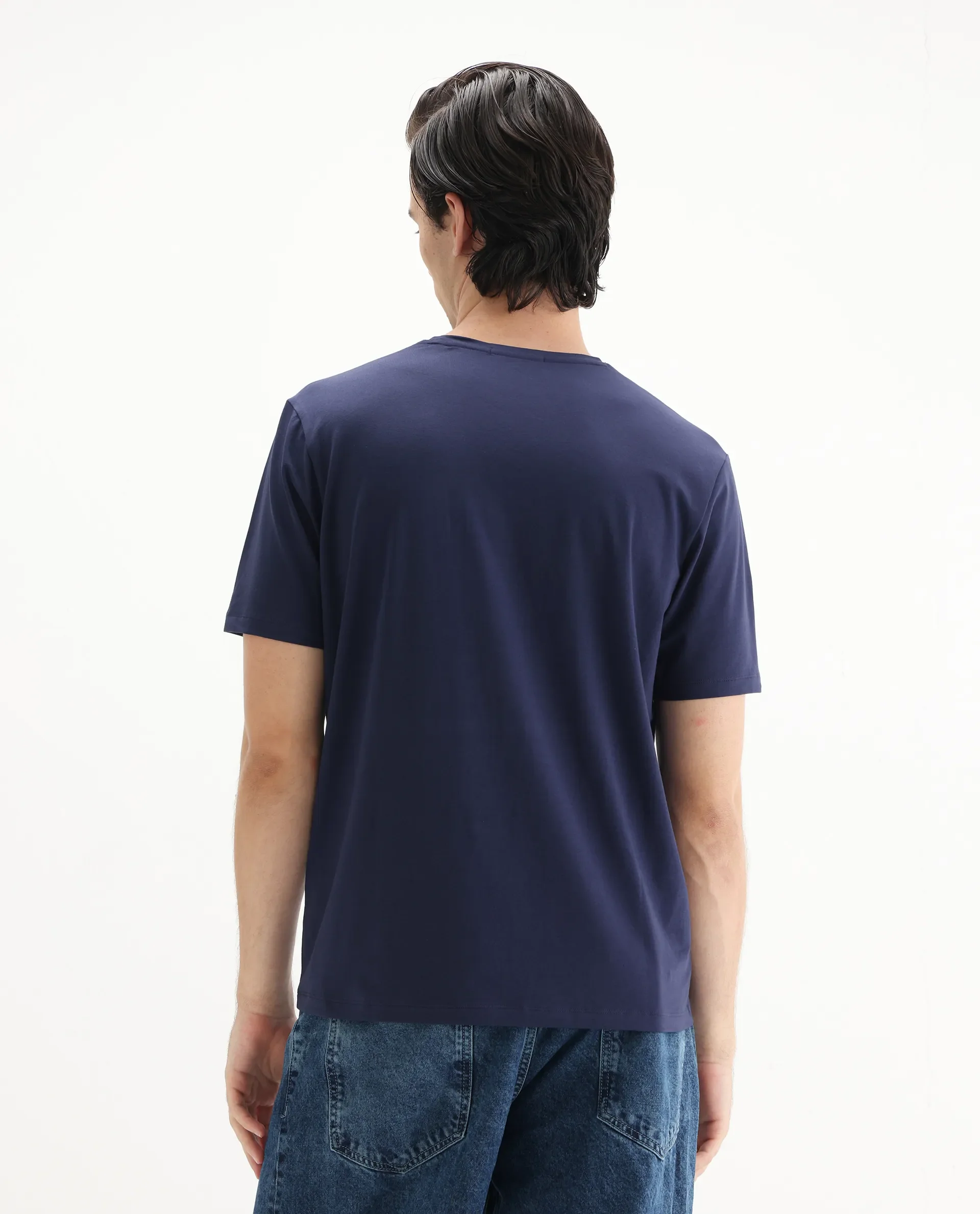 Rare Rabbit Men's Vazo Dark Blue Cotton Blend Graphic Print Regular Fit Half Sleeve Crew Neck T-Shirt - Image 8