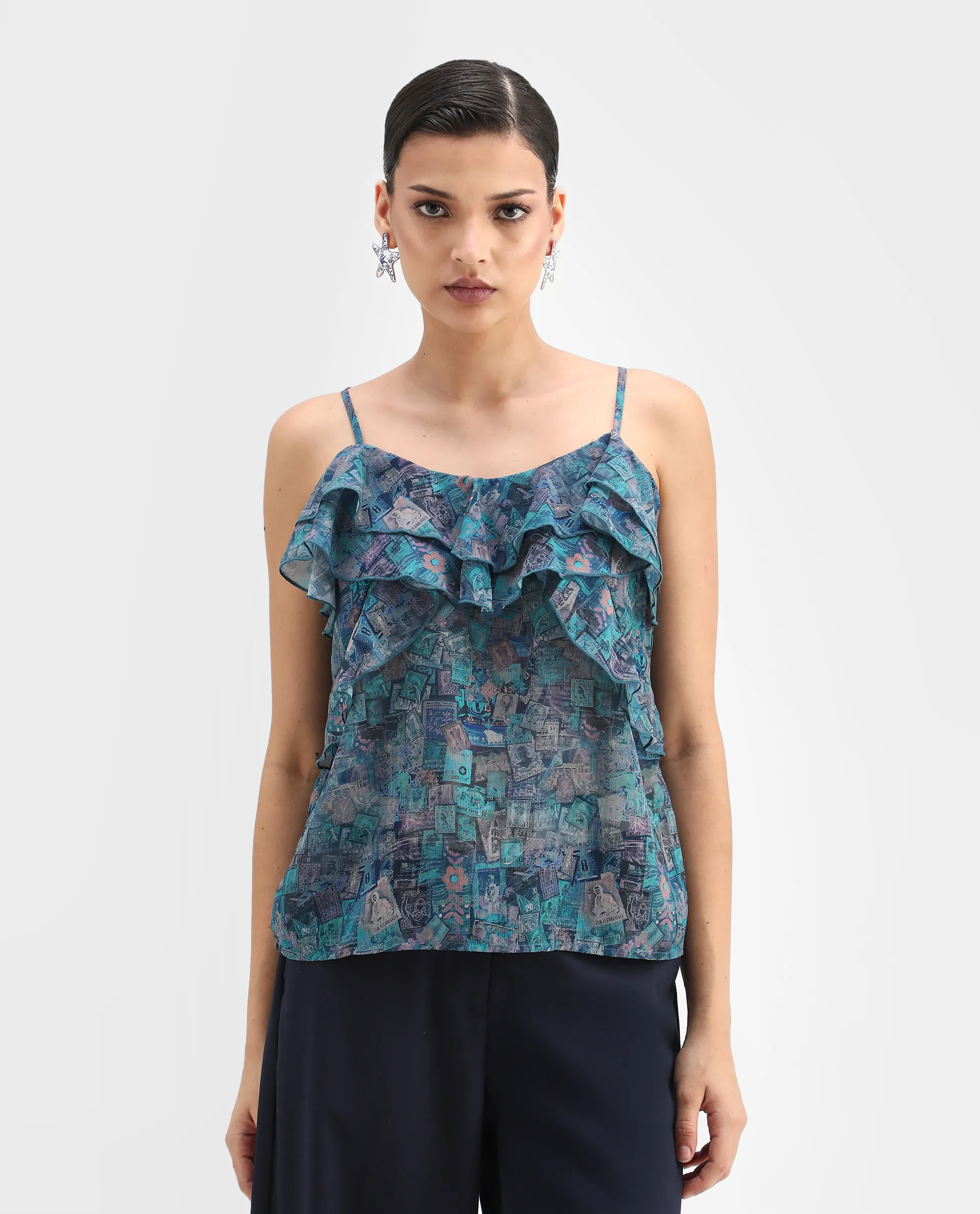 Rareism Women's Vciktg Multi Polyester V-Neck Object Print Sleeveless Regular Fit Top - Image 2