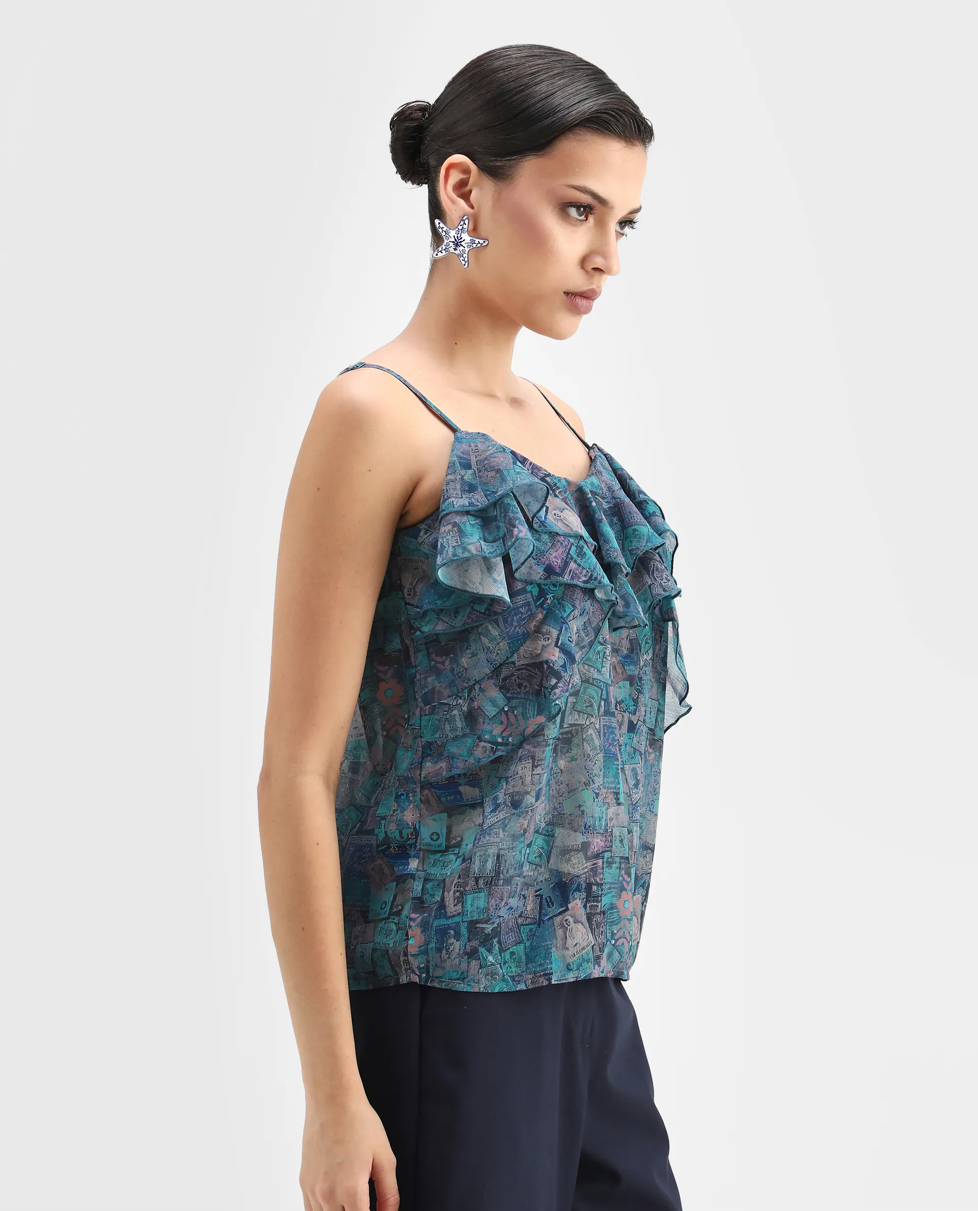 Rareism Women's Vciktg Multi Polyester V-Neck Object Print Sleeveless Regular Fit Top - Image 5