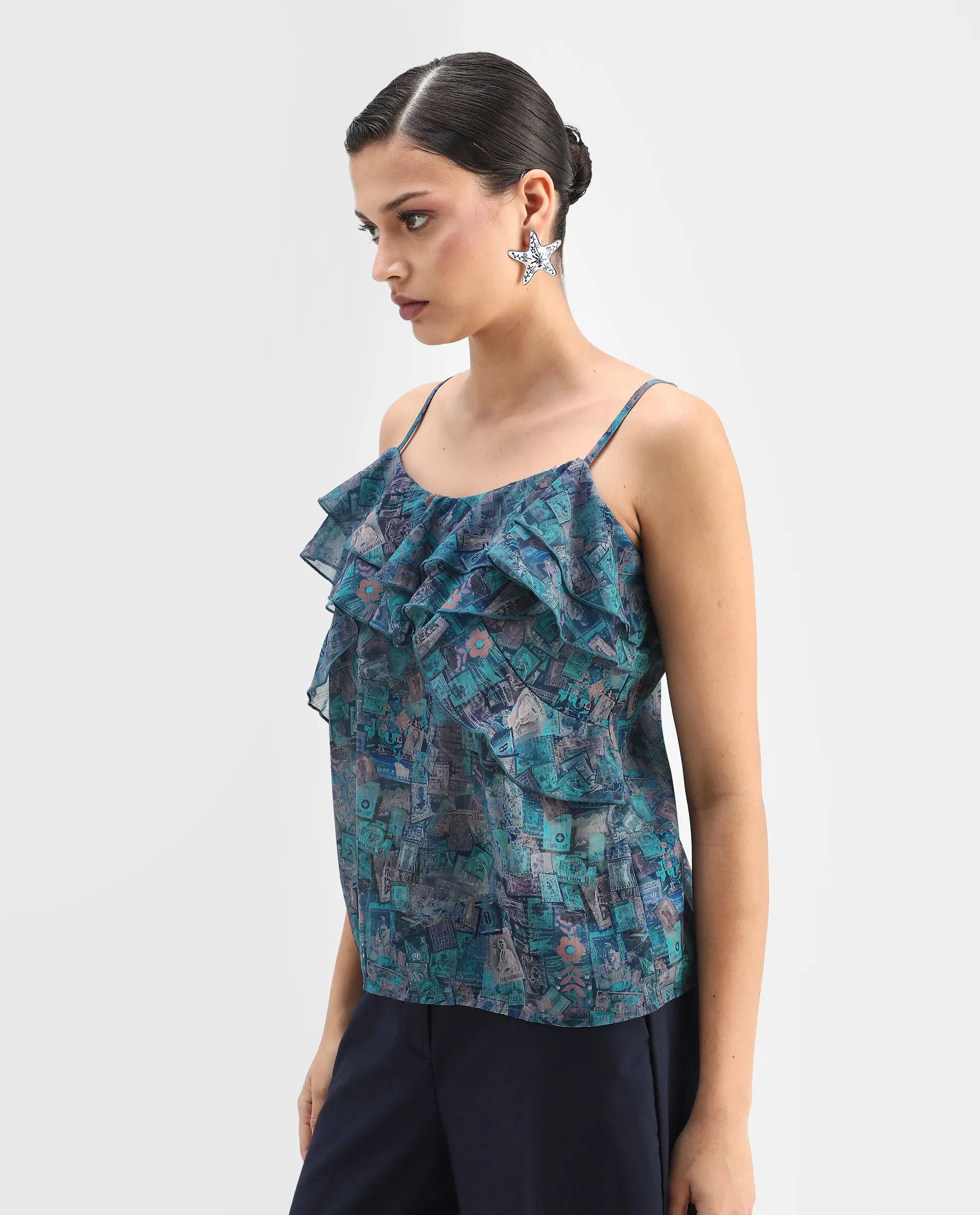 Rareism Women's Vciktg Multi Polyester V-Neck Object Print Sleeveless Regular Fit Top - Image 6