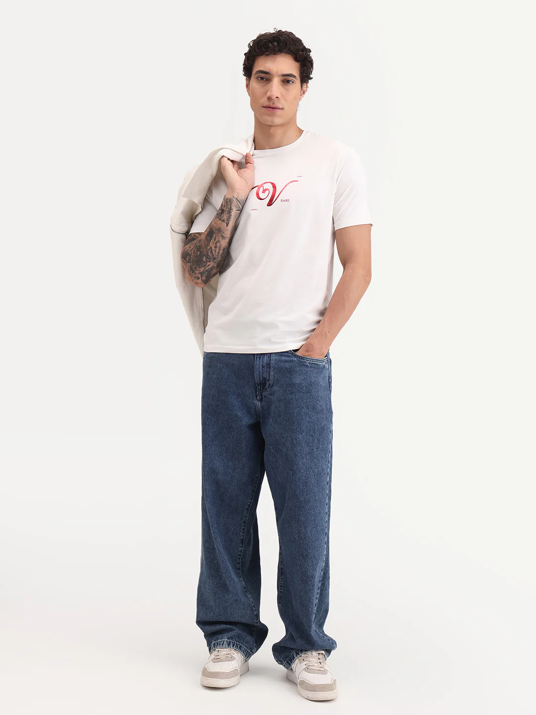 Rare Rabbit Men's Vday Off White Cotton Blend Fabric Half Sleeve Crew Neck Regular Fit Graphic Print T-Shirt - Image 2