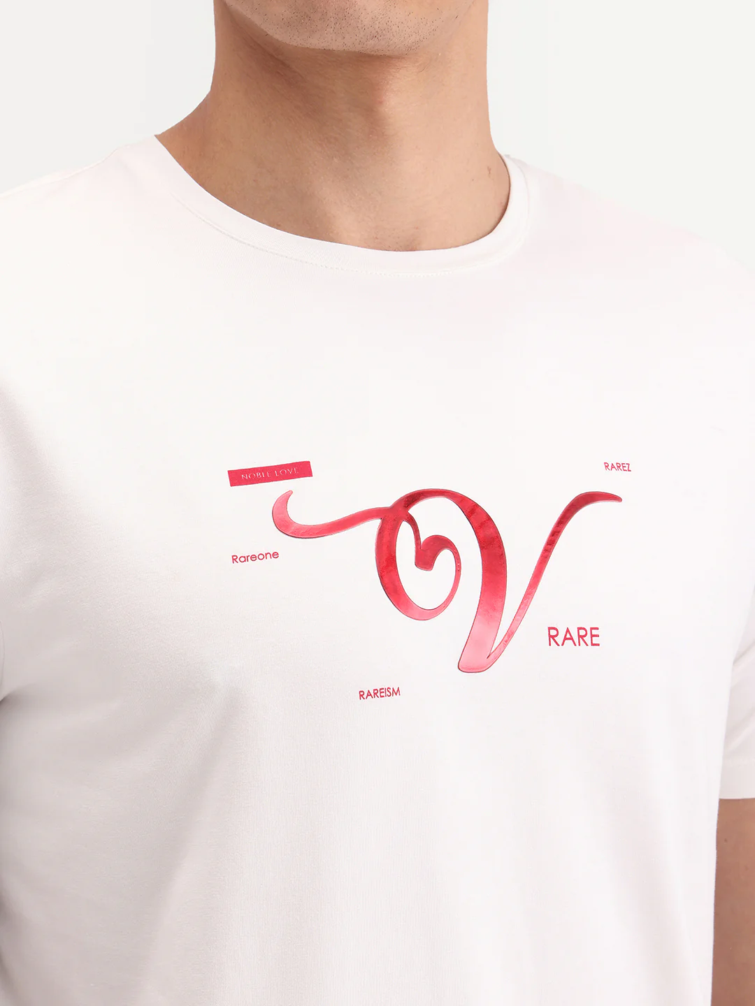 Rare Rabbit Men's Vday Off White Cotton Blend Fabric Half Sleeve Crew Neck Regular Fit Graphic Print T-Shirt - Image 3