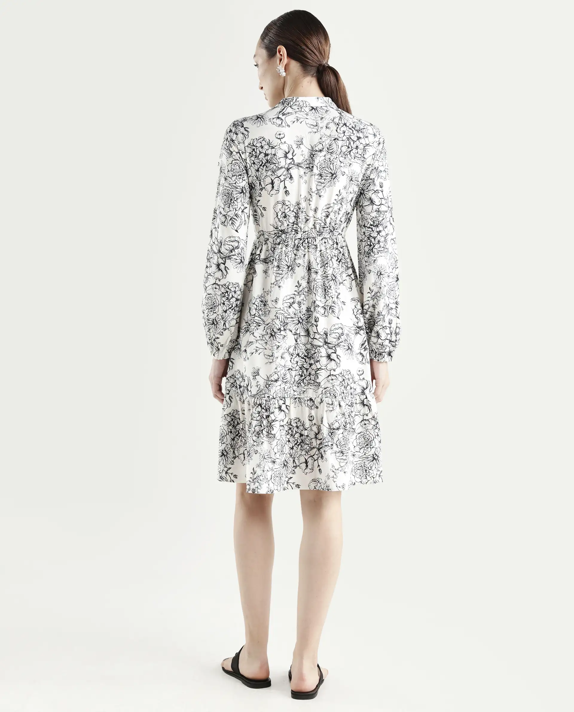 Rareism Women's Veden White Viscose Full Sleeve Flared Floral Print Dress - Image 7
