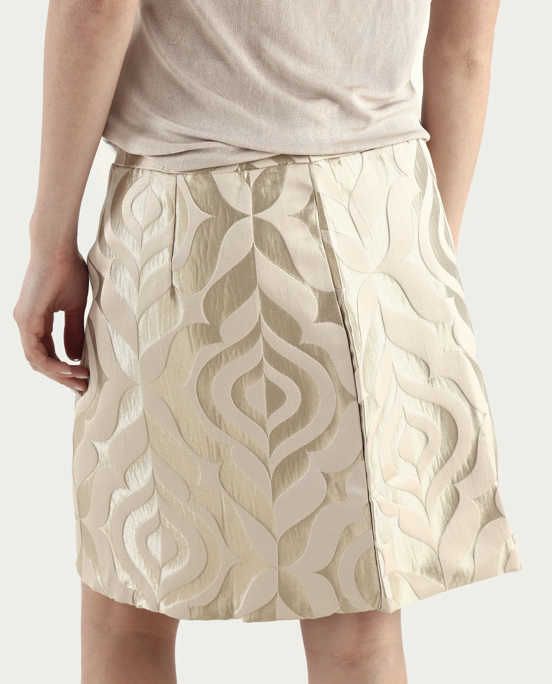 Rareism Women's Vegor B Metallic Gold Polyester Blend Jacquard Mini Regular Fit Skirt - Image 5