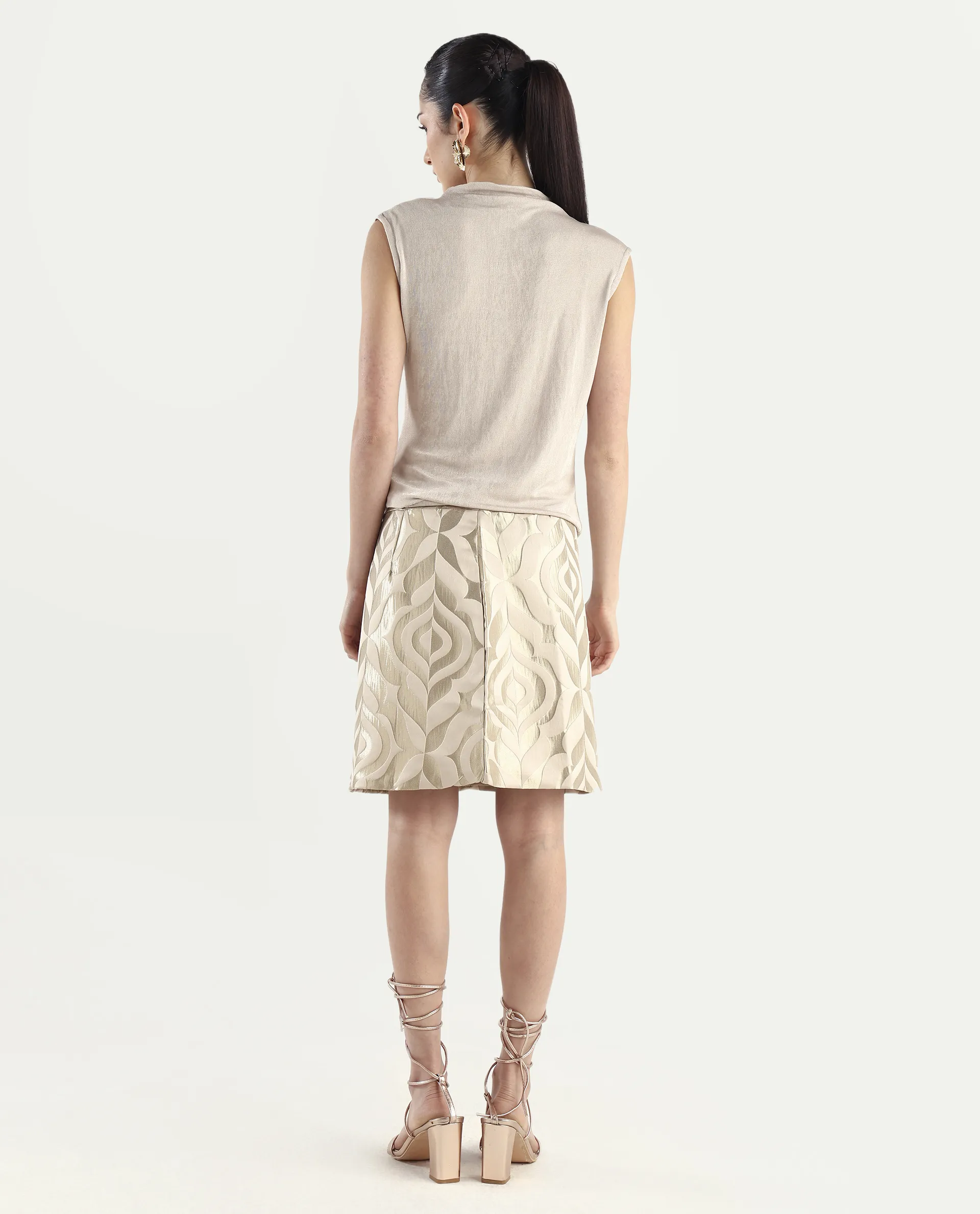 Rareism Women's Vegor B Metallic Gold Polyester Blend Jacquard Mini Regular Fit Skirt - Image 8