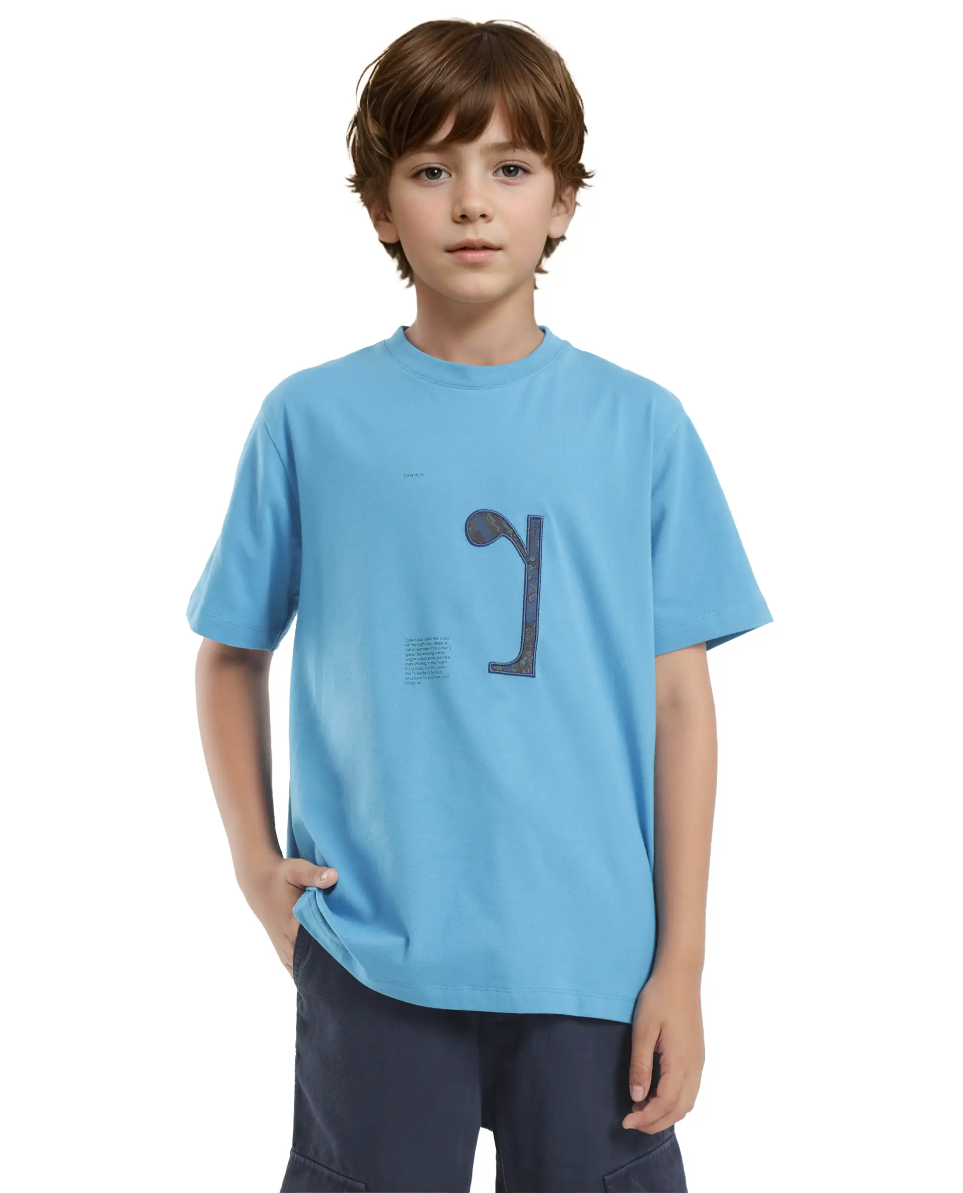 Rare Ones Kids Vel Blue Cotton Blend Half Sleeves Crew Neck Embroidered Print T-Shirt - Image 3