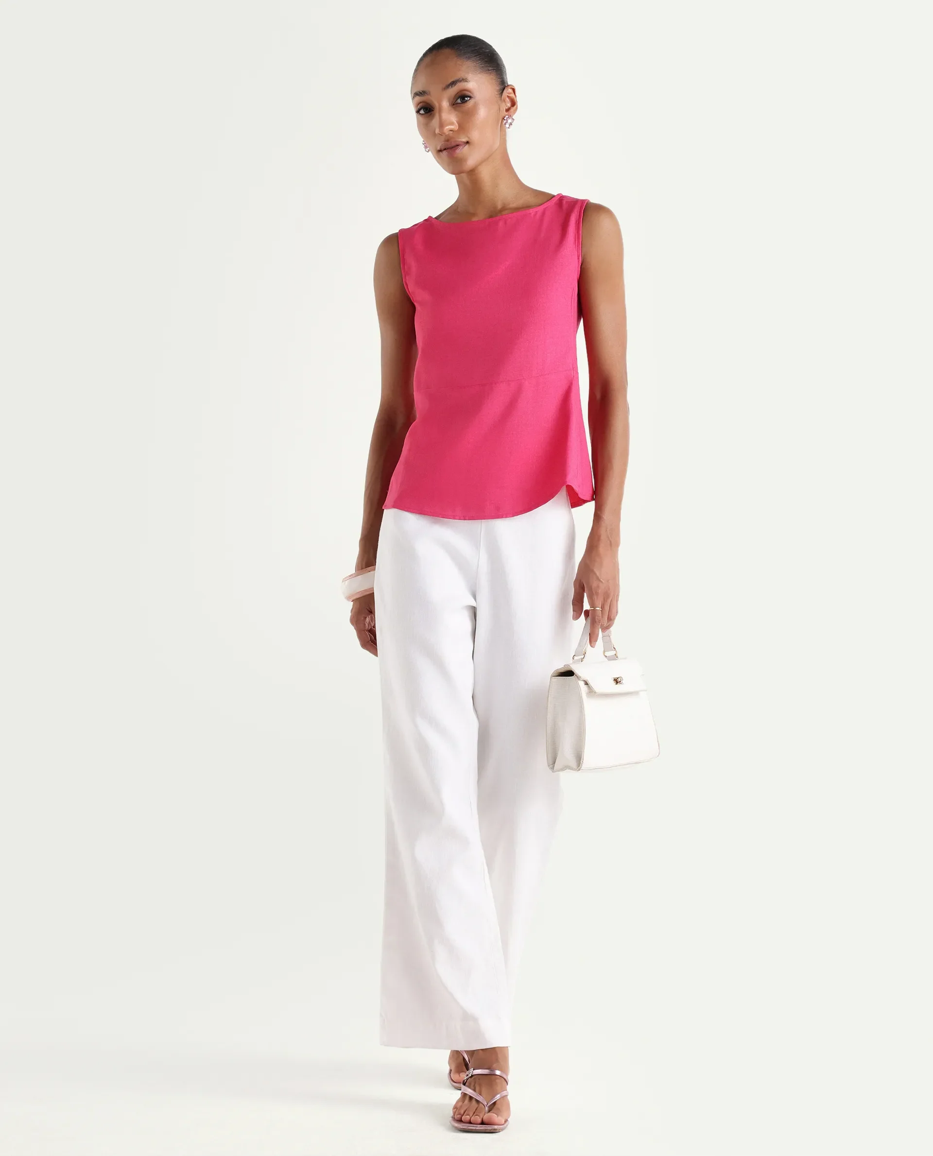Rareism Women's Velan Pink Polyester Sleeveless Boat Neck Regular Top - Image 2