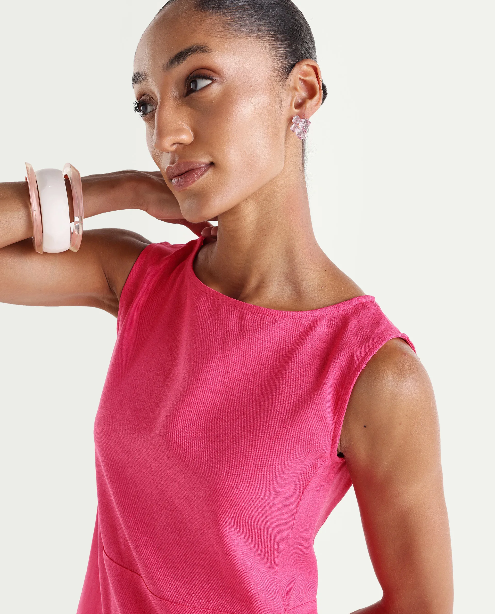Rareism Women's Velan Pink Polyester Sleeveless Boat Neck Regular Top - Image 3