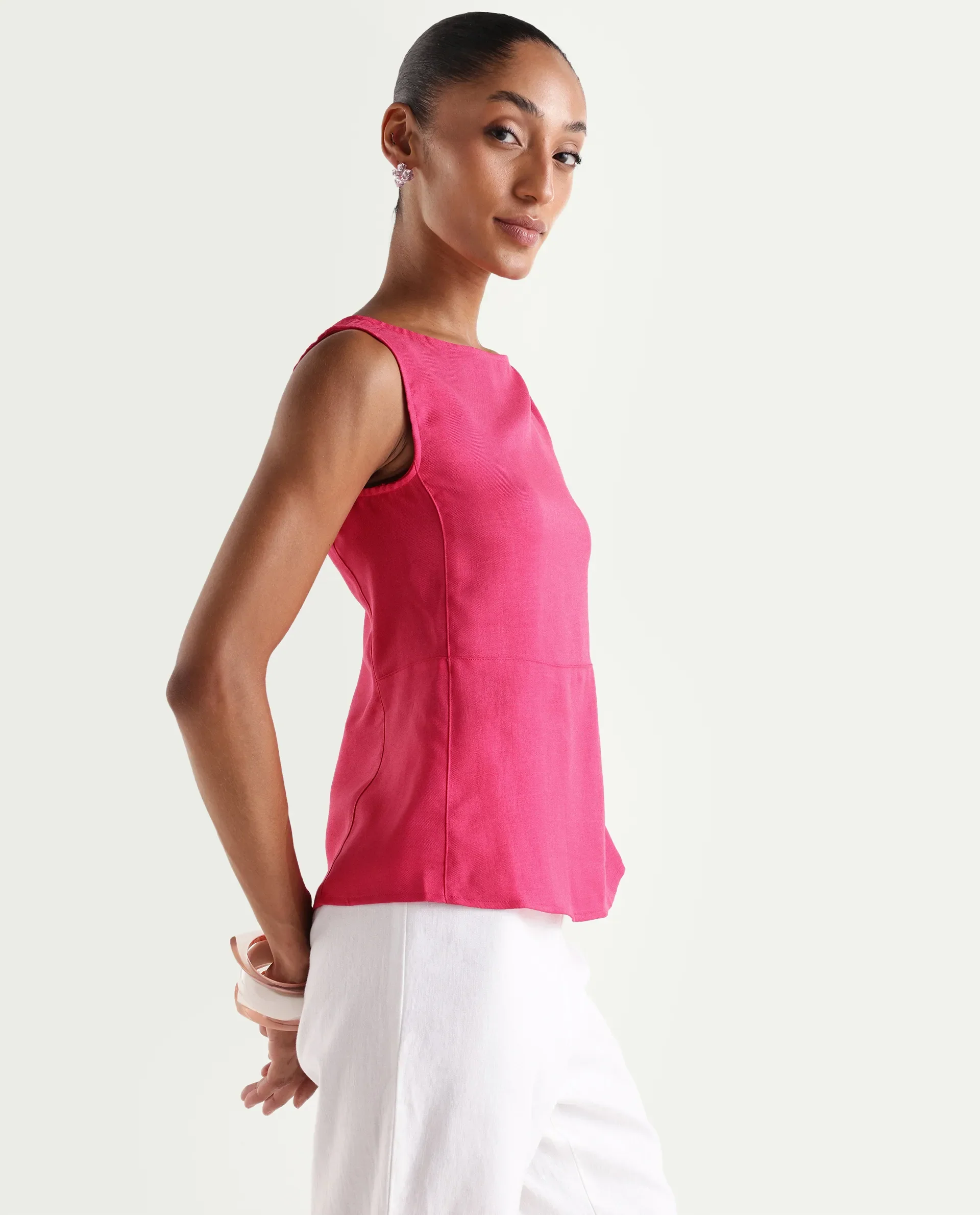 Rareism Women's Velan Pink Polyester Sleeveless Boat Neck Regular Top - Image 4