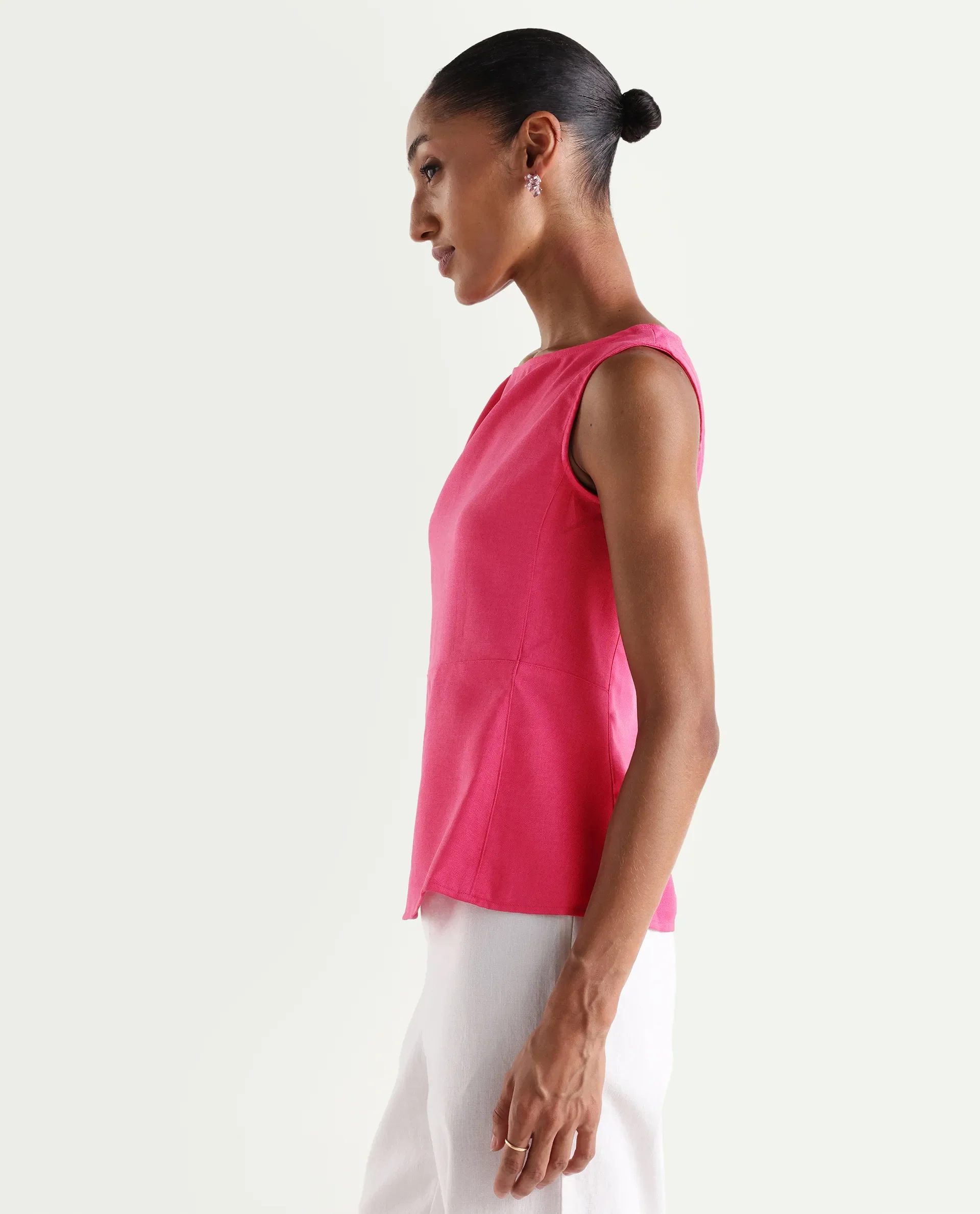 Rareism Women's Velan Pink Polyester Sleeveless Boat Neck Regular Top - Image 5