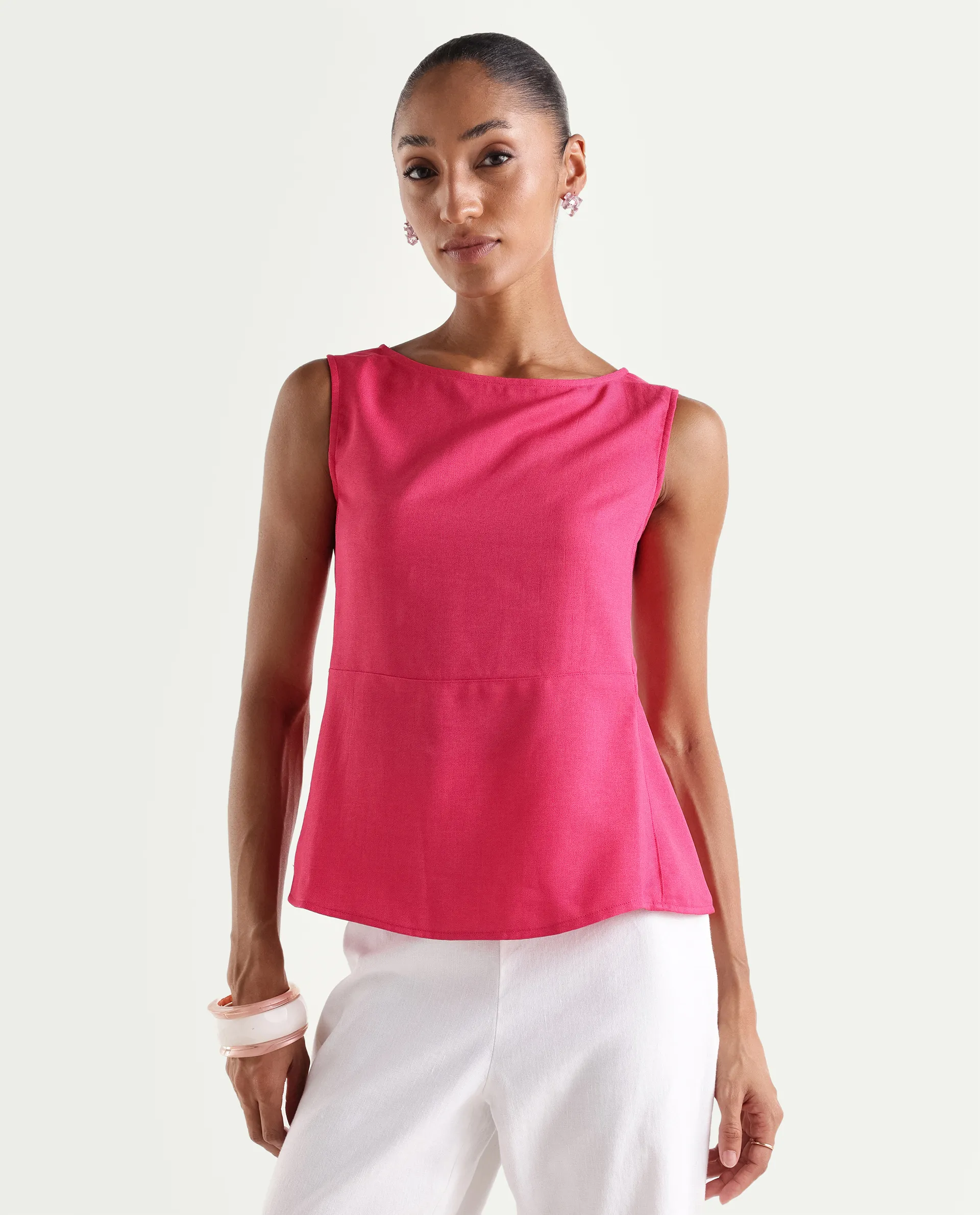 Rareism Women's Velan Pink Polyester Sleeveless Boat Neck Regular Top - Image 6