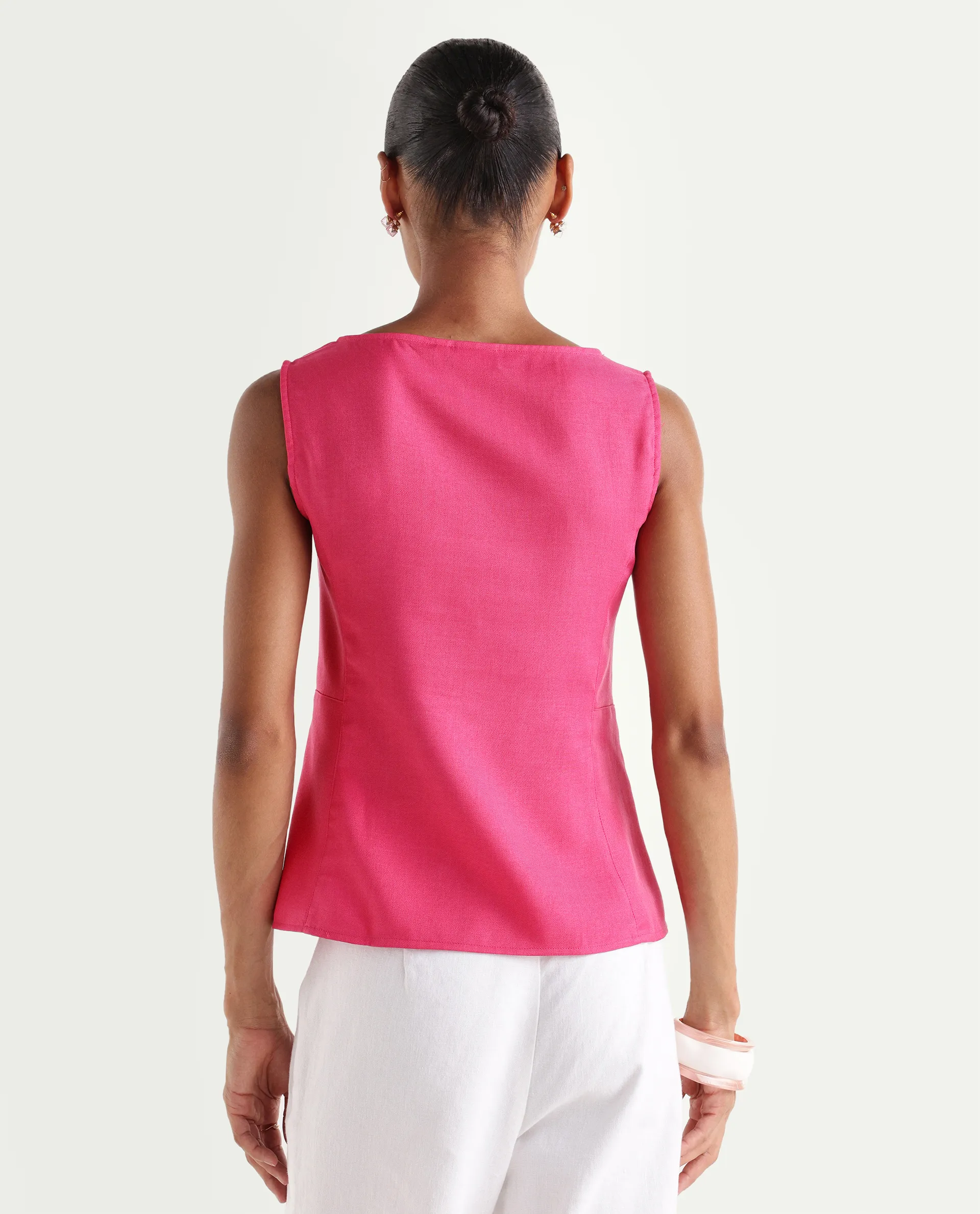 Rareism Women's Velan Pink Polyester Sleeveless Boat Neck Regular Top - Image 7