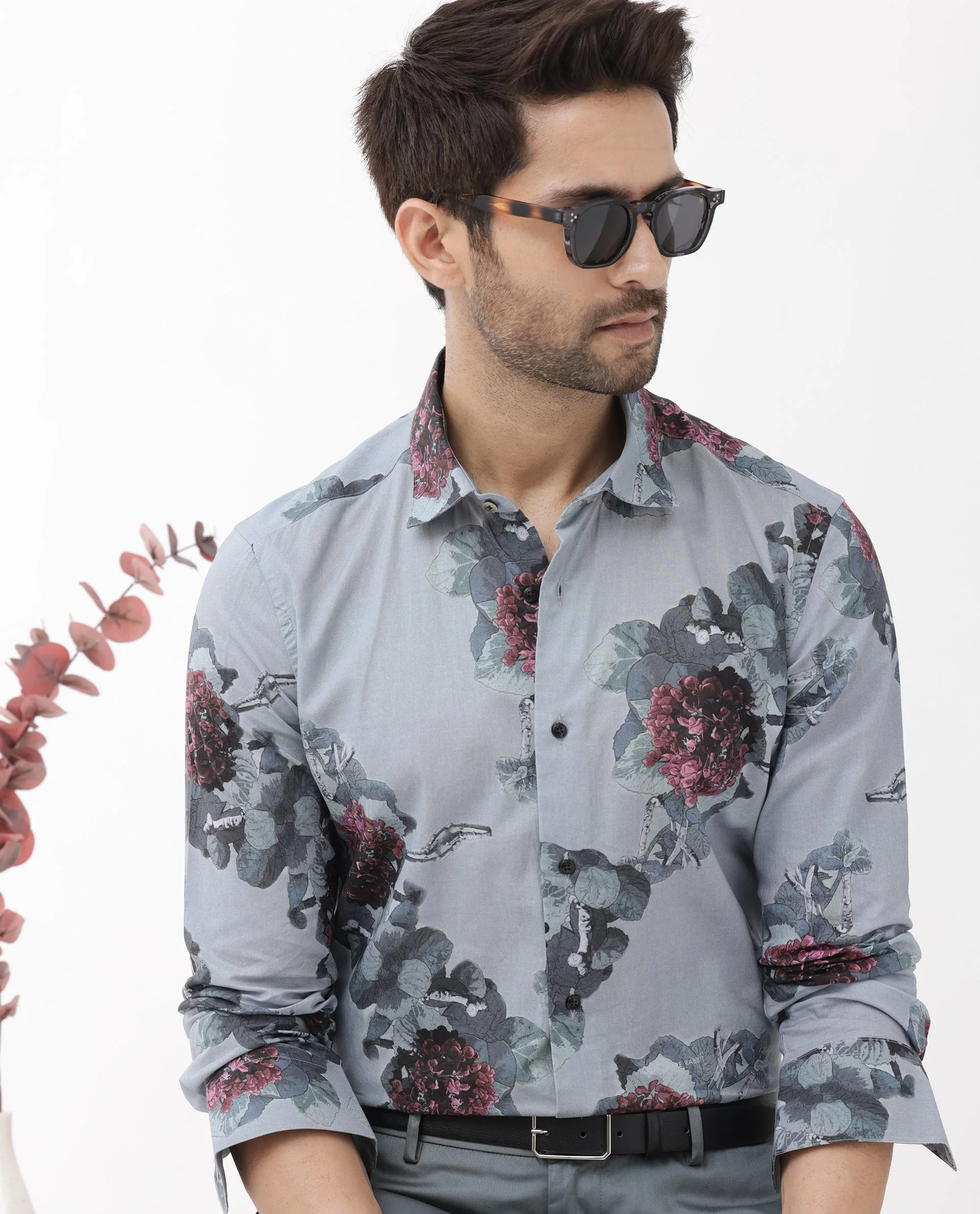 Rare Rabbit Men's Velem Grey Viscose Floral Print Regular Fit Full Sleeve Collared Shirt - Image 10