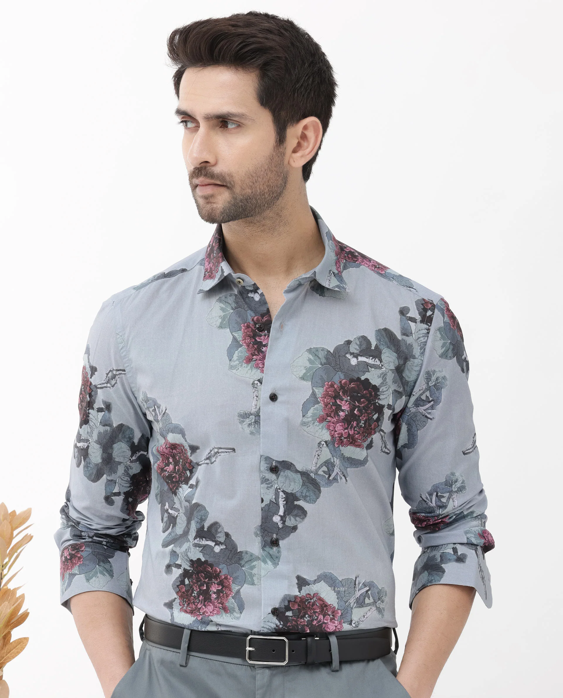 Rare Rabbit Men's Velem Grey Viscose Floral Print Regular Fit Full Sleeve Collared Shirt - Image 8