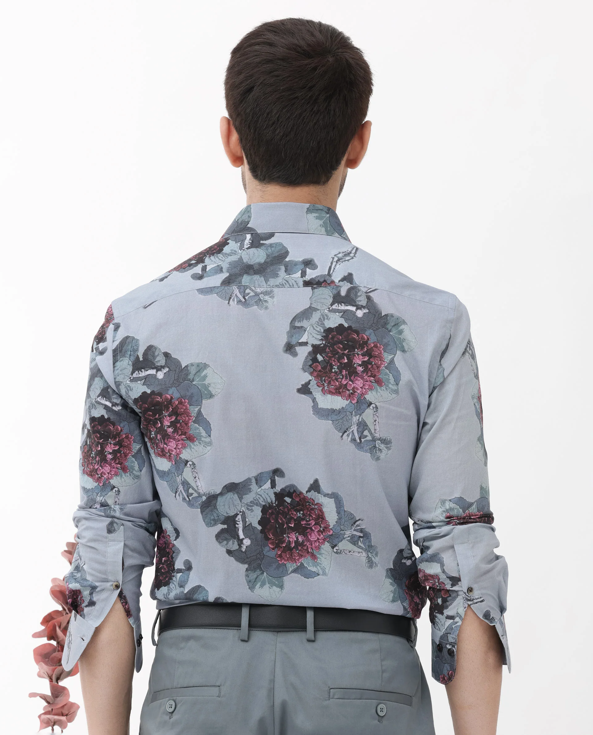 Rare Rabbit Men's Velem Grey Viscose Floral Print Regular Fit Full Sleeve Collared Shirt - Image 9
