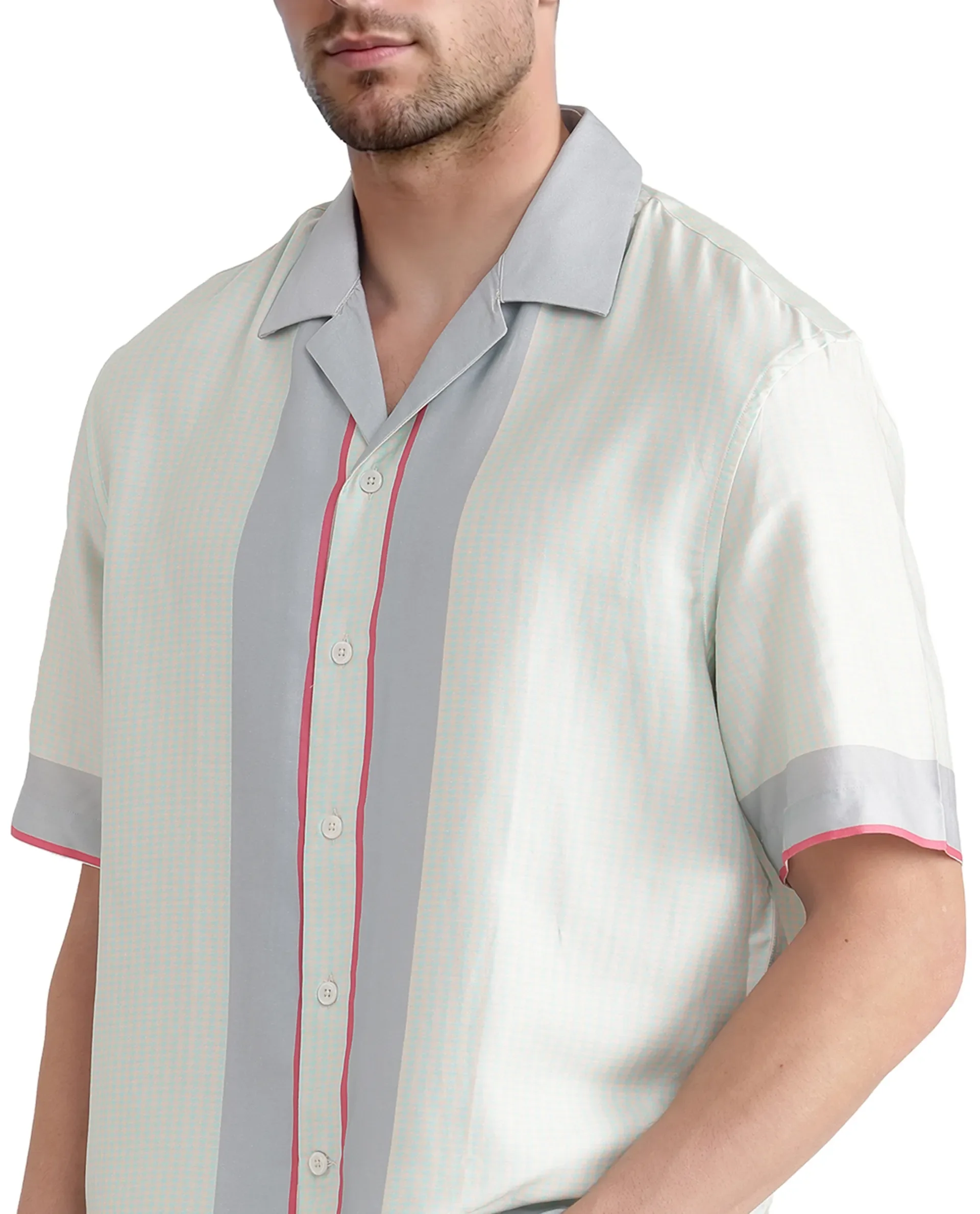 Rare Rabbit Men's Velix Blue Cotton Blend Houndstooth Print Boxy Fit Half Sleeve Cuban Collar Shirt - Image 3