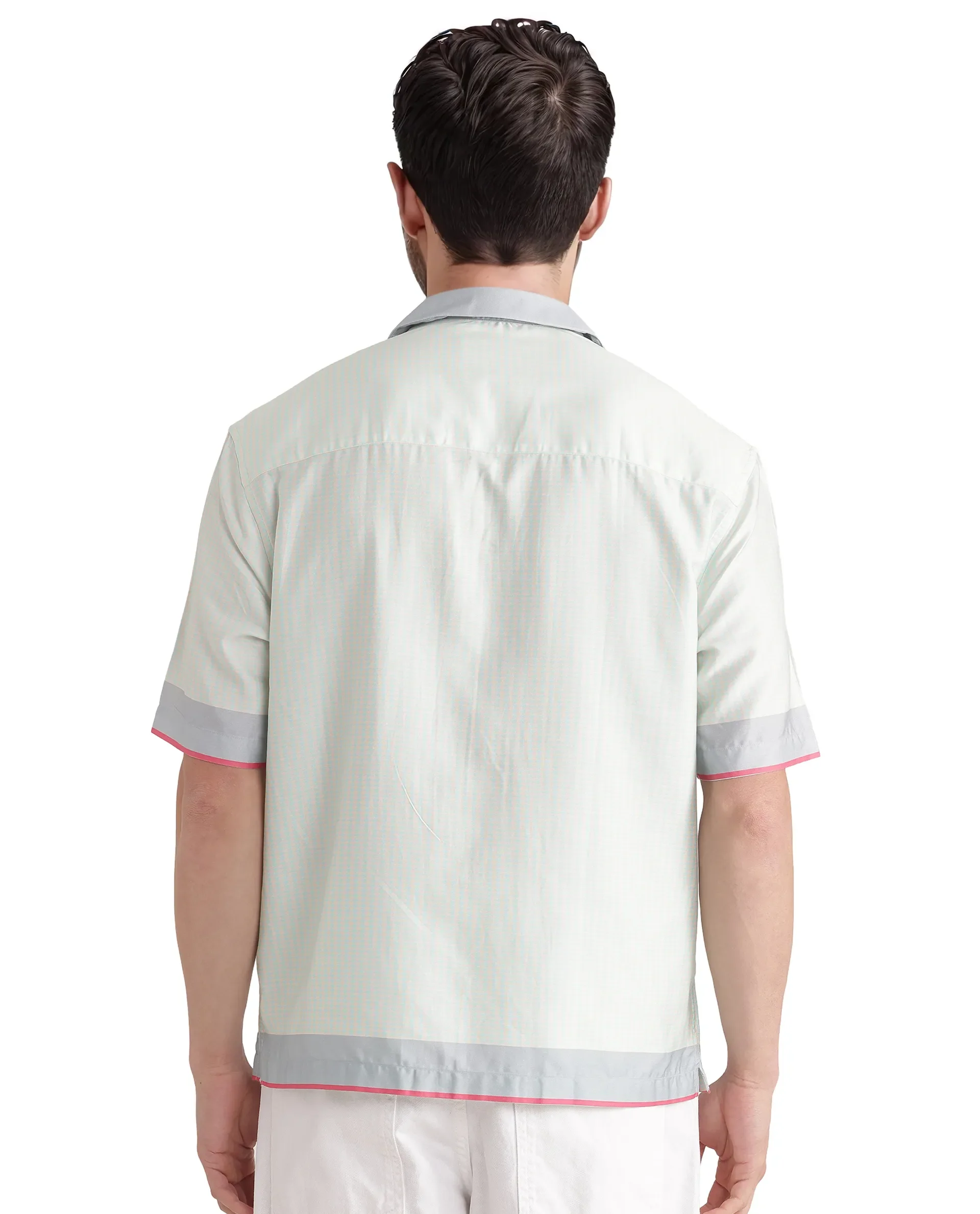 Rare Rabbit Men's Velix Blue Cotton Blend Houndstooth Print Boxy Fit Half Sleeve Cuban Collar Shirt - Image 6