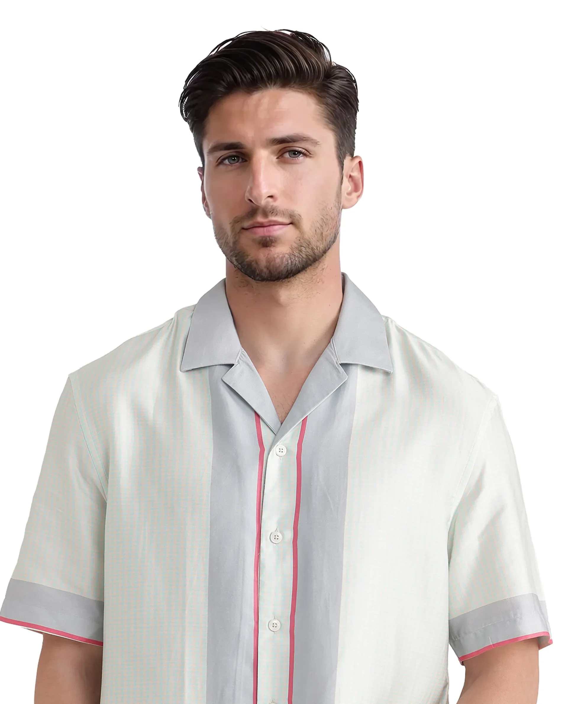 Rare Rabbit Men's Velix Blue Cotton Blend Houndstooth Print Boxy Fit Half Sleeve Cuban Collar Shirt - Image 7