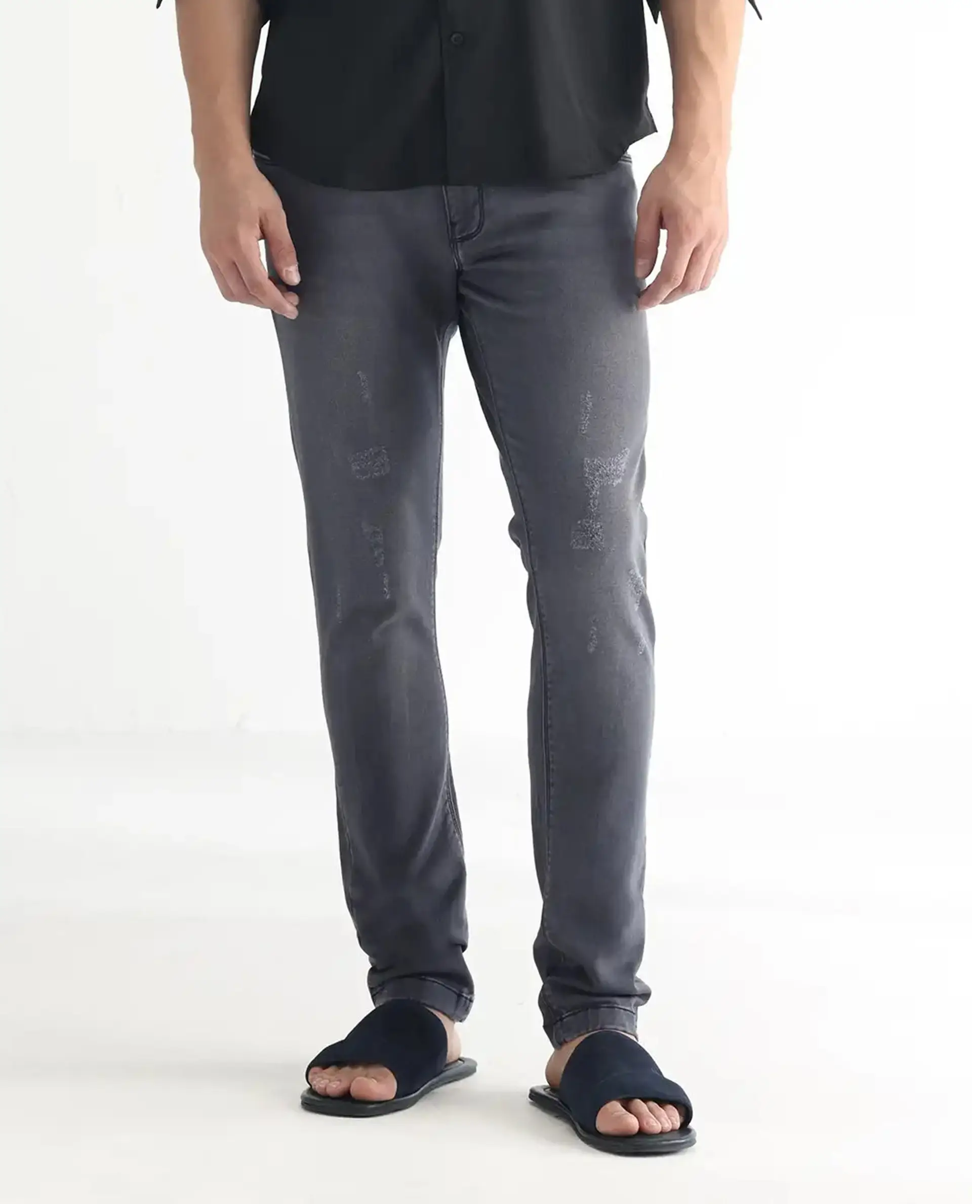 Rare Rabbit Men's Velles Dark Grey Cotton Plain Hawk Slim Fit Jeans - Image 10