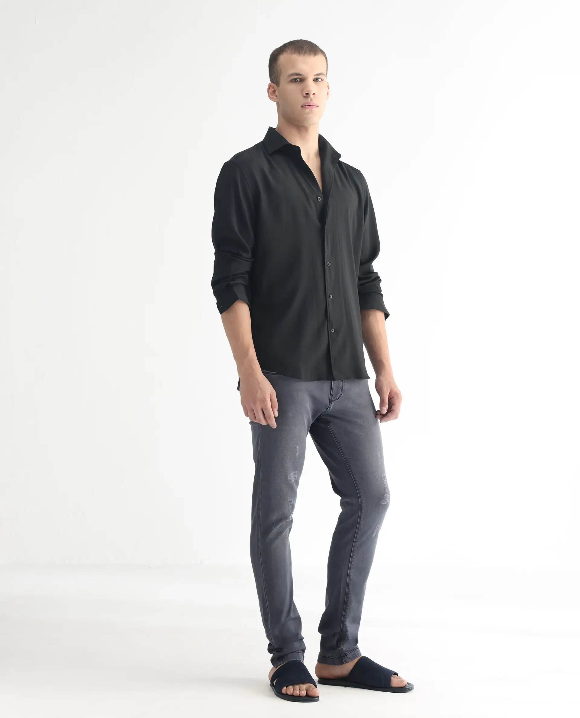 Rare Rabbit Men's Velles Dark Grey Cotton Plain Hawk Slim Fit Jeans - Image 6