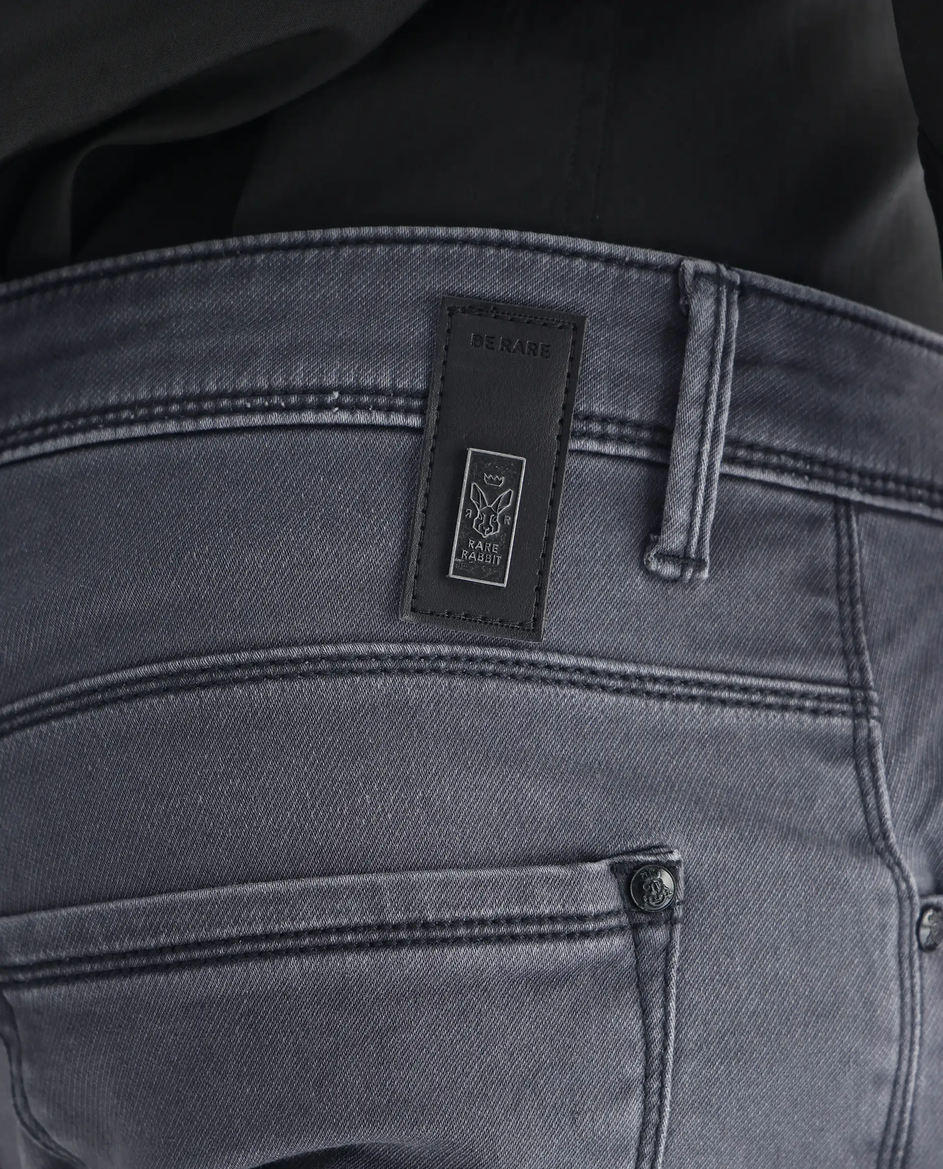 Rare Rabbit Men's Velles Dark Grey Cotton Plain Hawk Slim Fit Jeans - Image 8