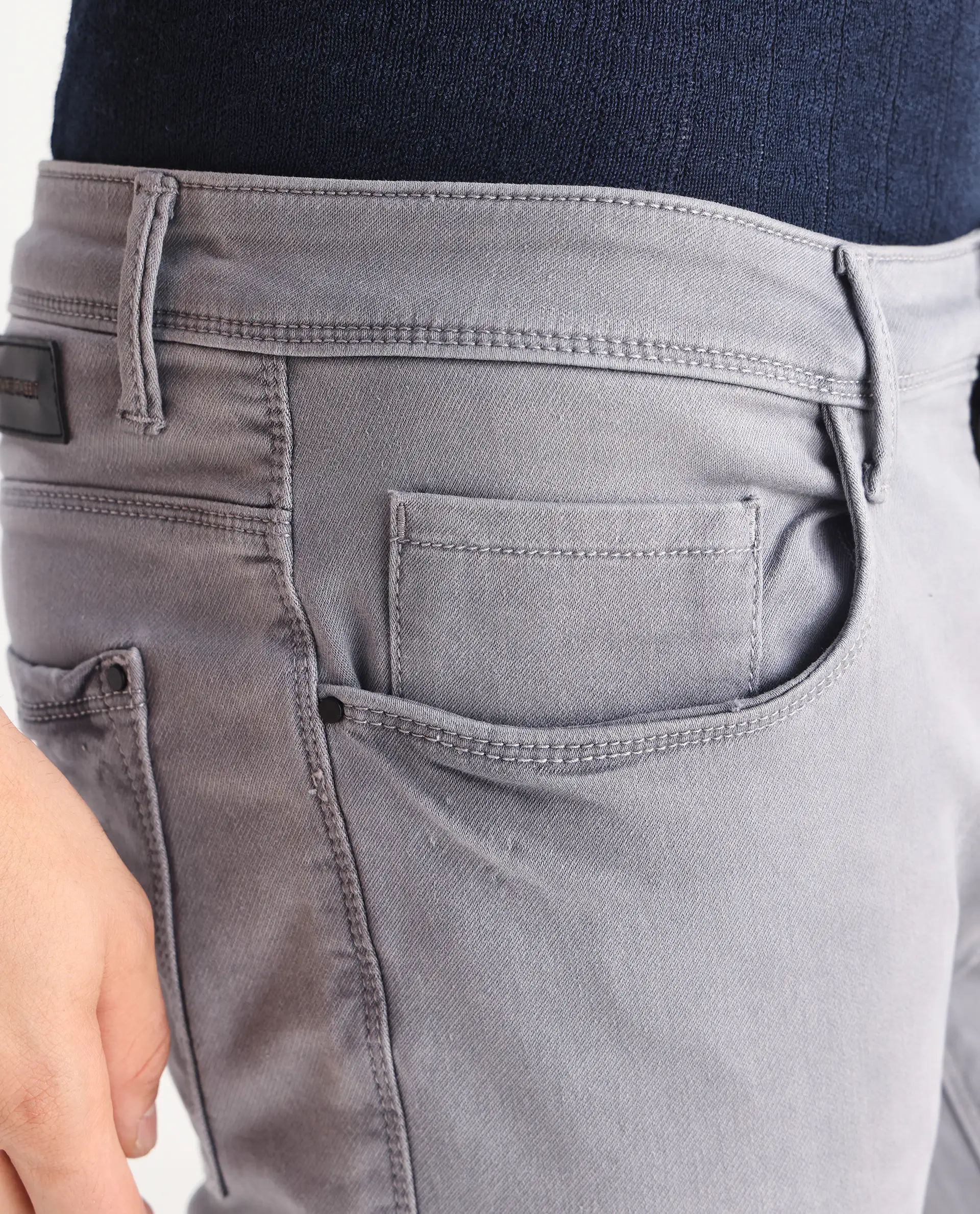 Rare Rabbit Men's Velles Light Grey Cotton Plain Hawk Slim Fit Jeans - Image 6