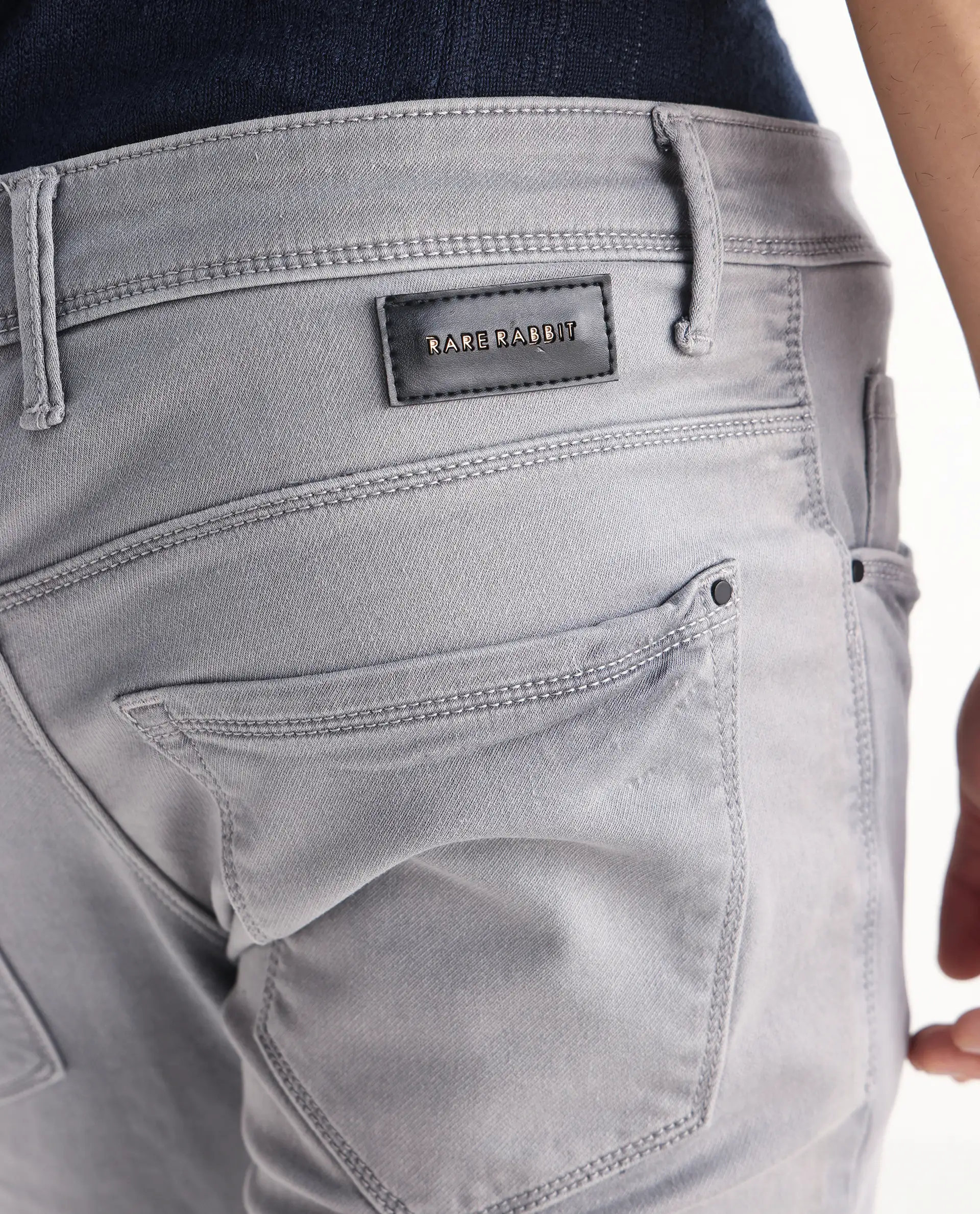 Rare Rabbit Men's Velles Light Grey Cotton Plain Hawk Slim Fit Jeans - Image 8