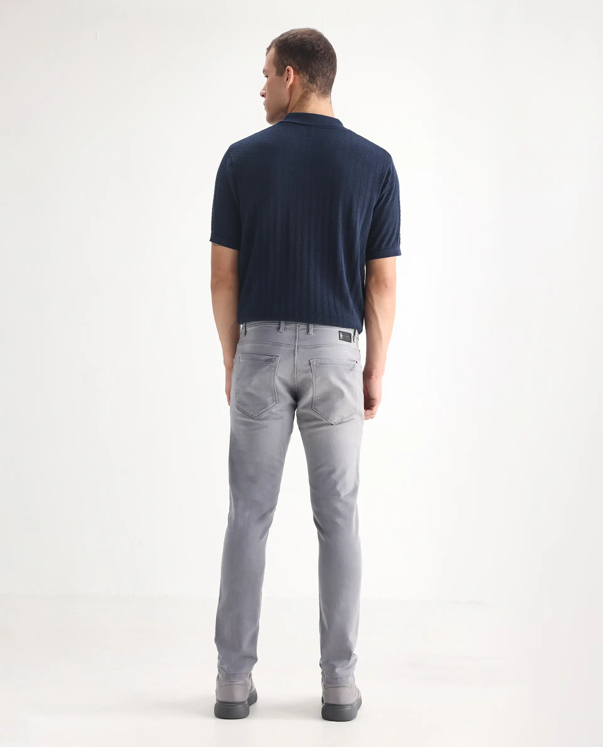 Rare Rabbit Men's Velles Light Grey Cotton Plain Hawk Slim Fit Jeans - Image 9