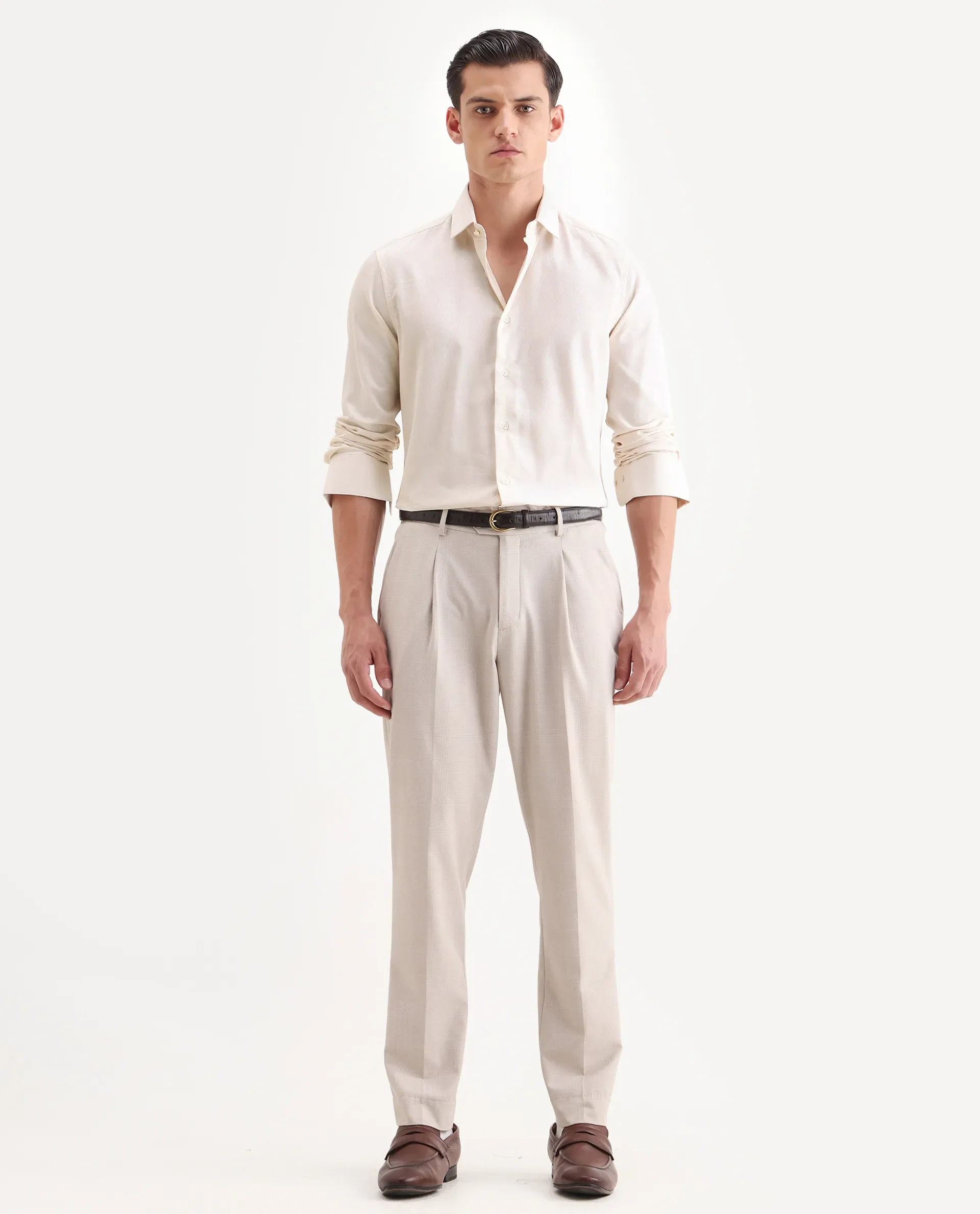 Rare Rabbit Men's Veloc Off White Cotton Plain Regular Fit Full Sleeve Collared Shirt - Image 2
