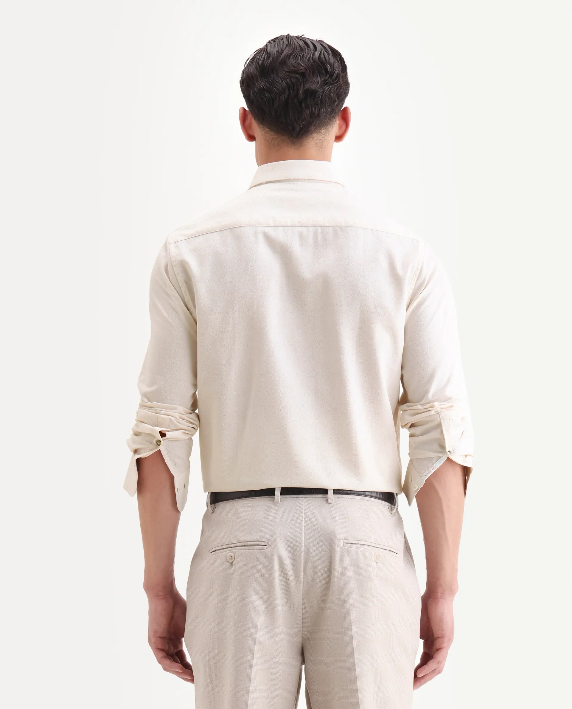 Rare Rabbit Men's Veloc Off White Cotton Plain Regular Fit Full Sleeve Collared Shirt - Image 7
