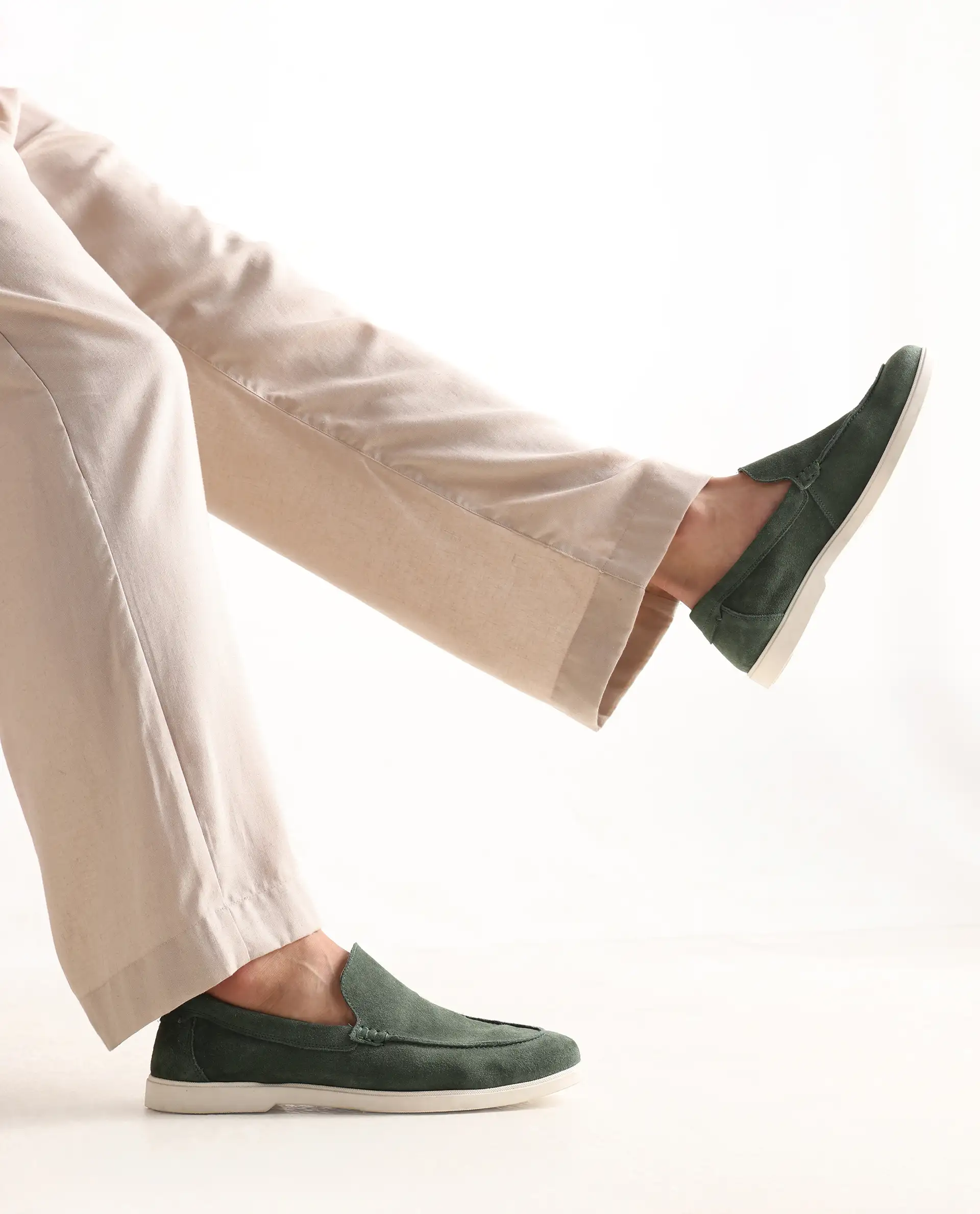 Rare Rabbit Men Velour Sage Green Suede Leather Slip-On Closure Loafer - Image 4