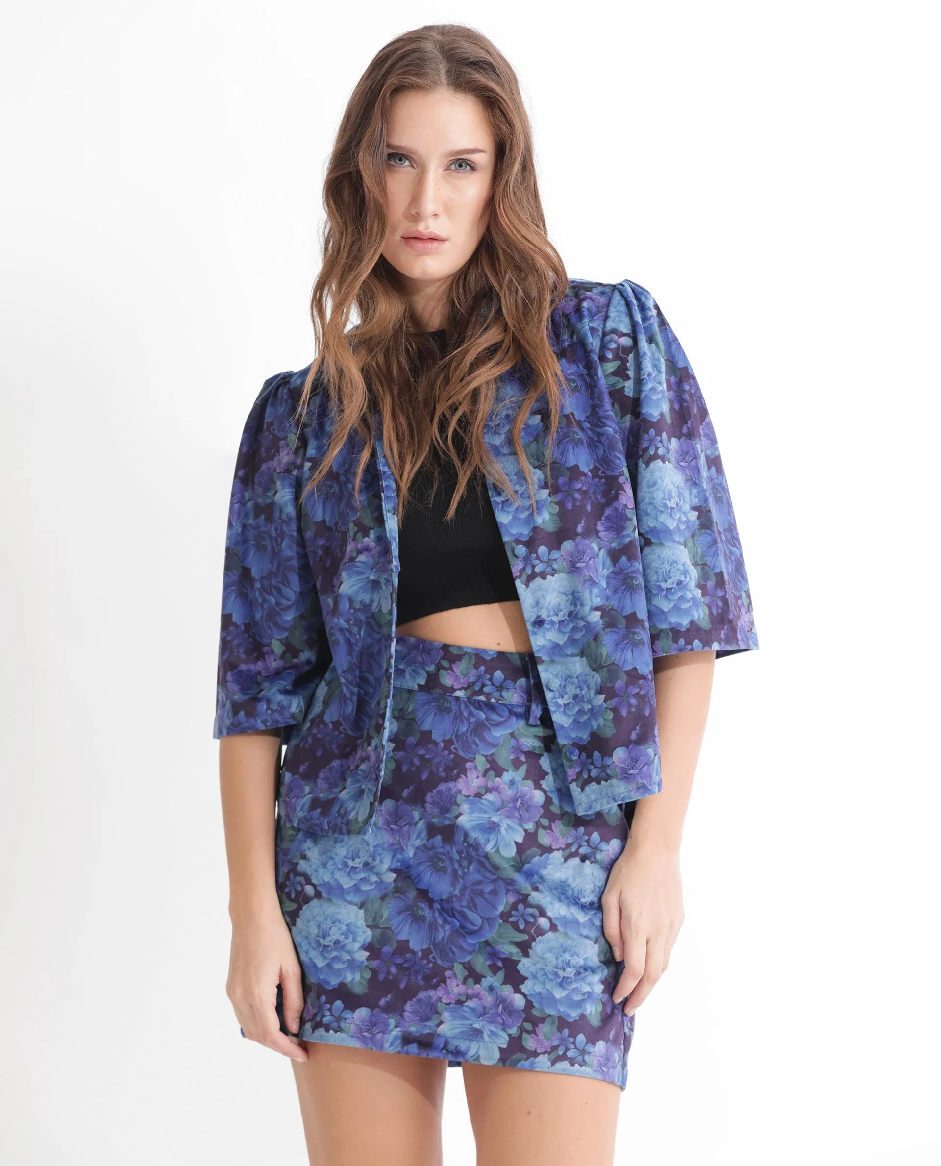 Rareism Women's Velsko Black Velvet Floral Print Mini Slim Fit Skirt - Image 10