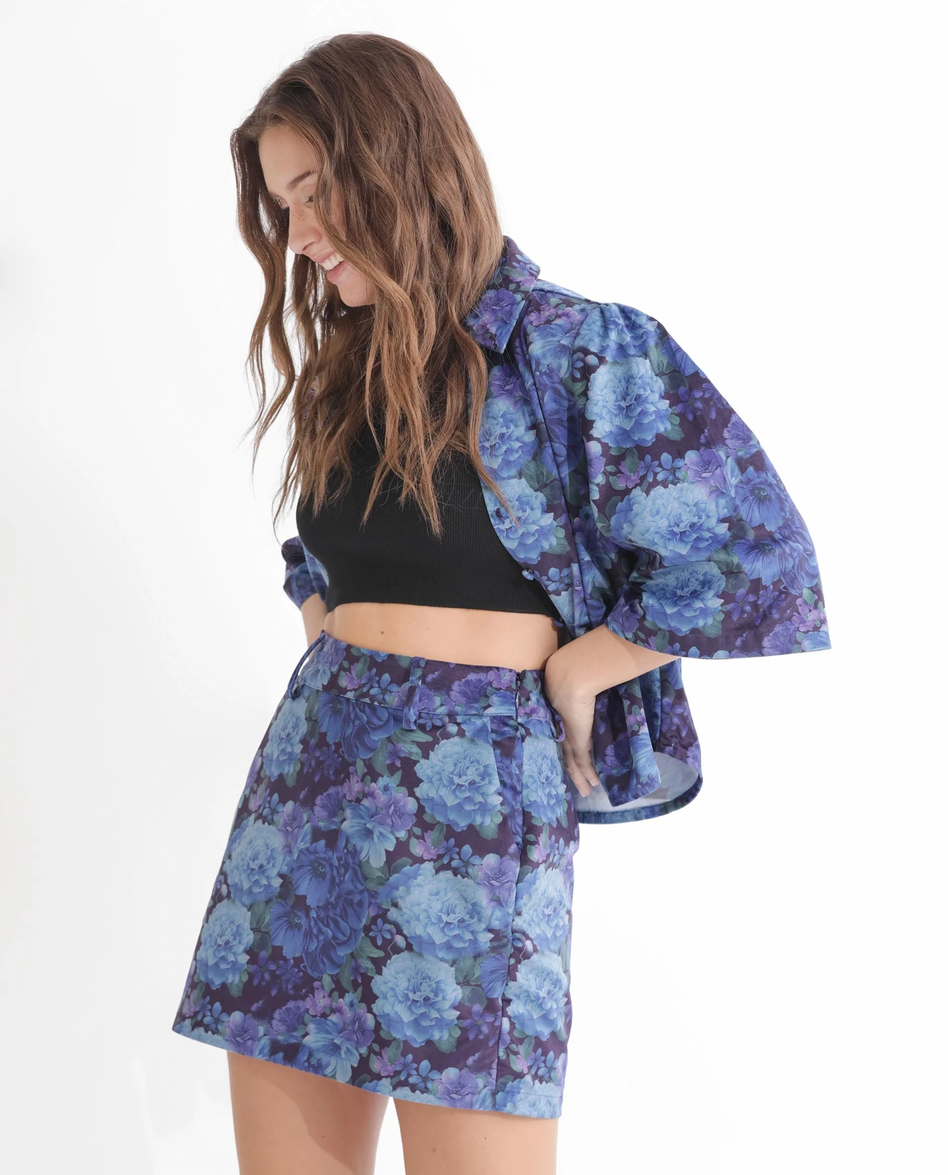 Rareism Women's Velsko Black Velvet Floral Print Mini Slim Fit Skirt - Image 13