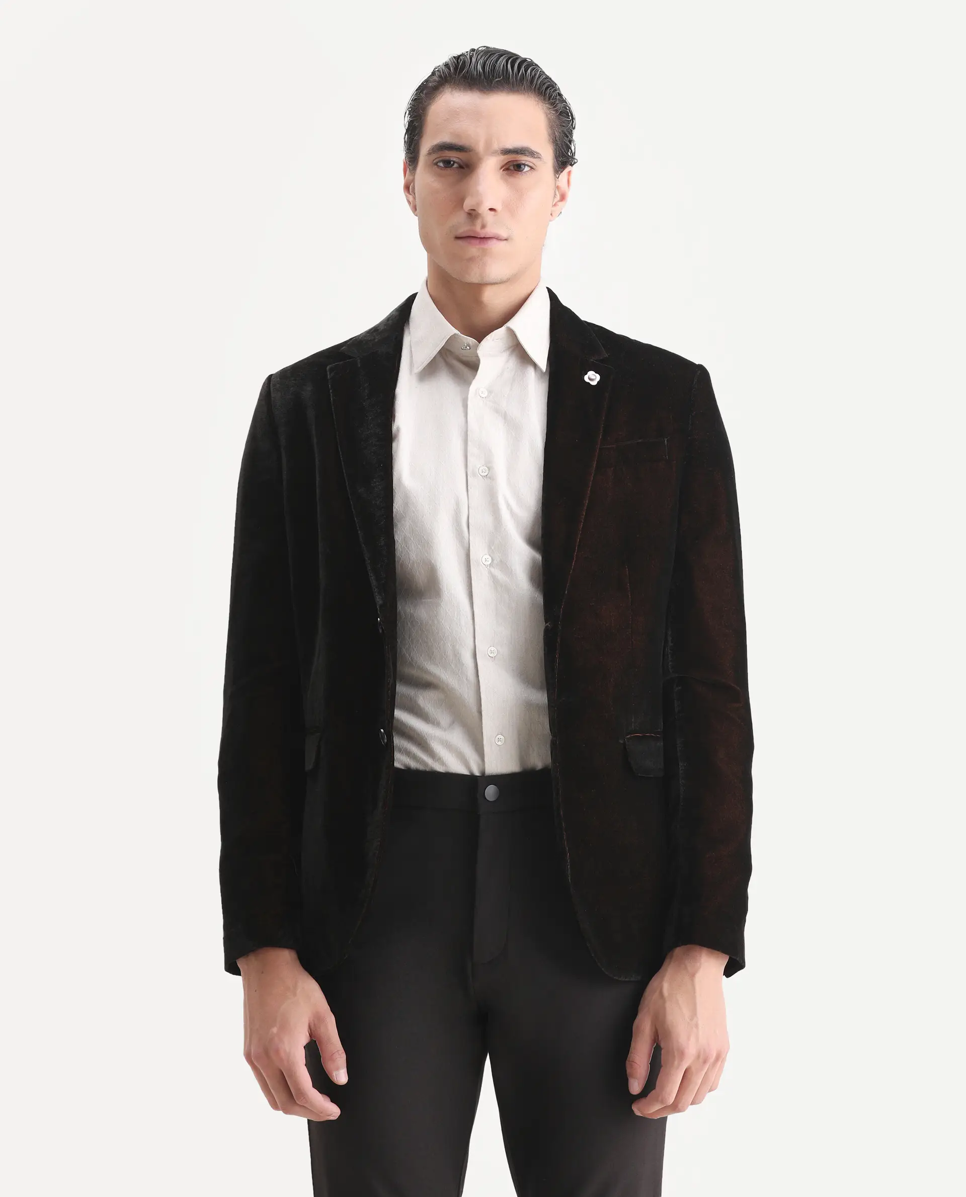 Rare Rabbit Men's Velter Dark Mustard Velvet Plain Tailored Fit Full Sleeve Lapel Neck Blazer - Image 13