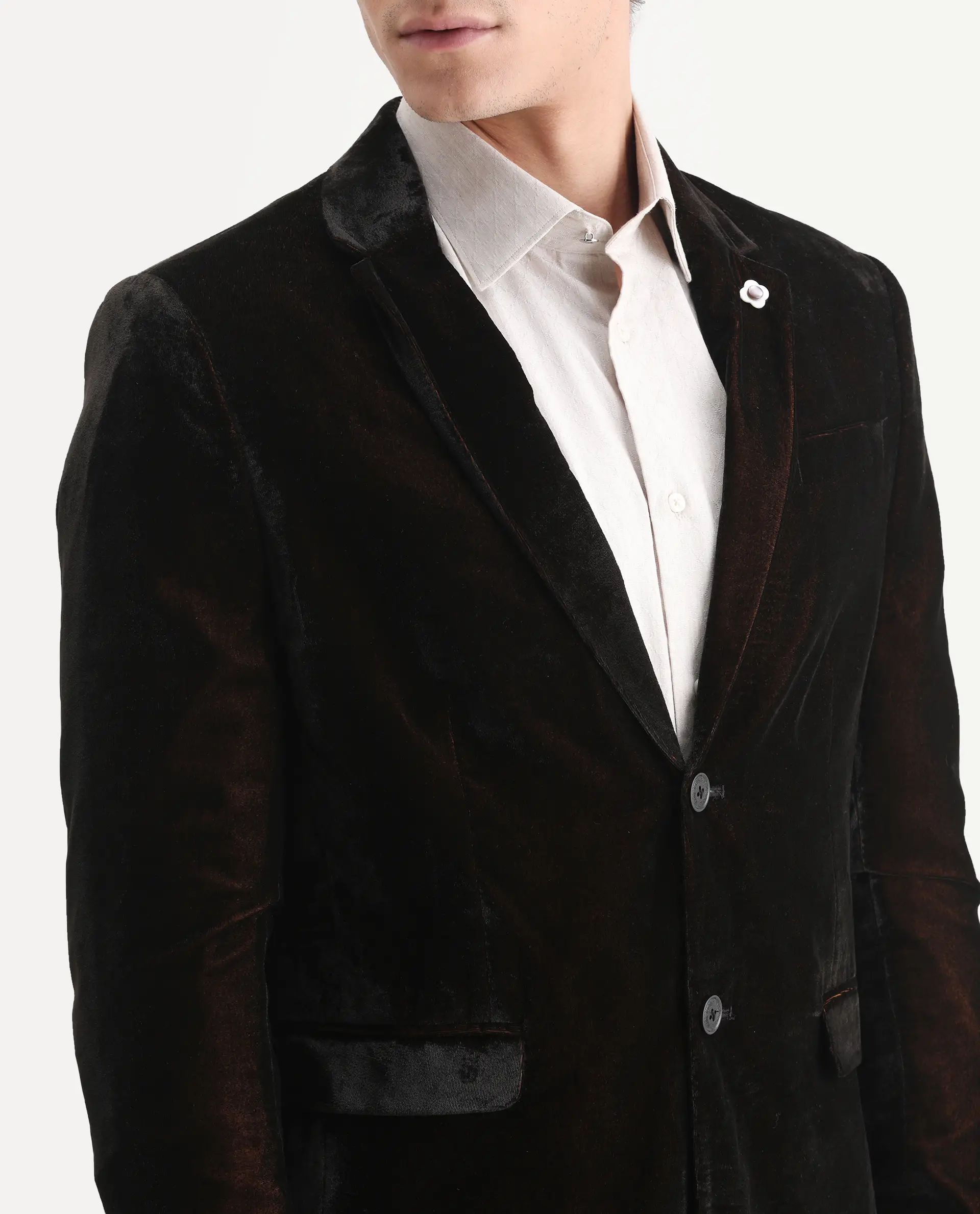 Rare Rabbit Men's Velter Dark Mustard Velvet Plain Tailored Fit Full Sleeve Lapel Neck Blazer - Image 6