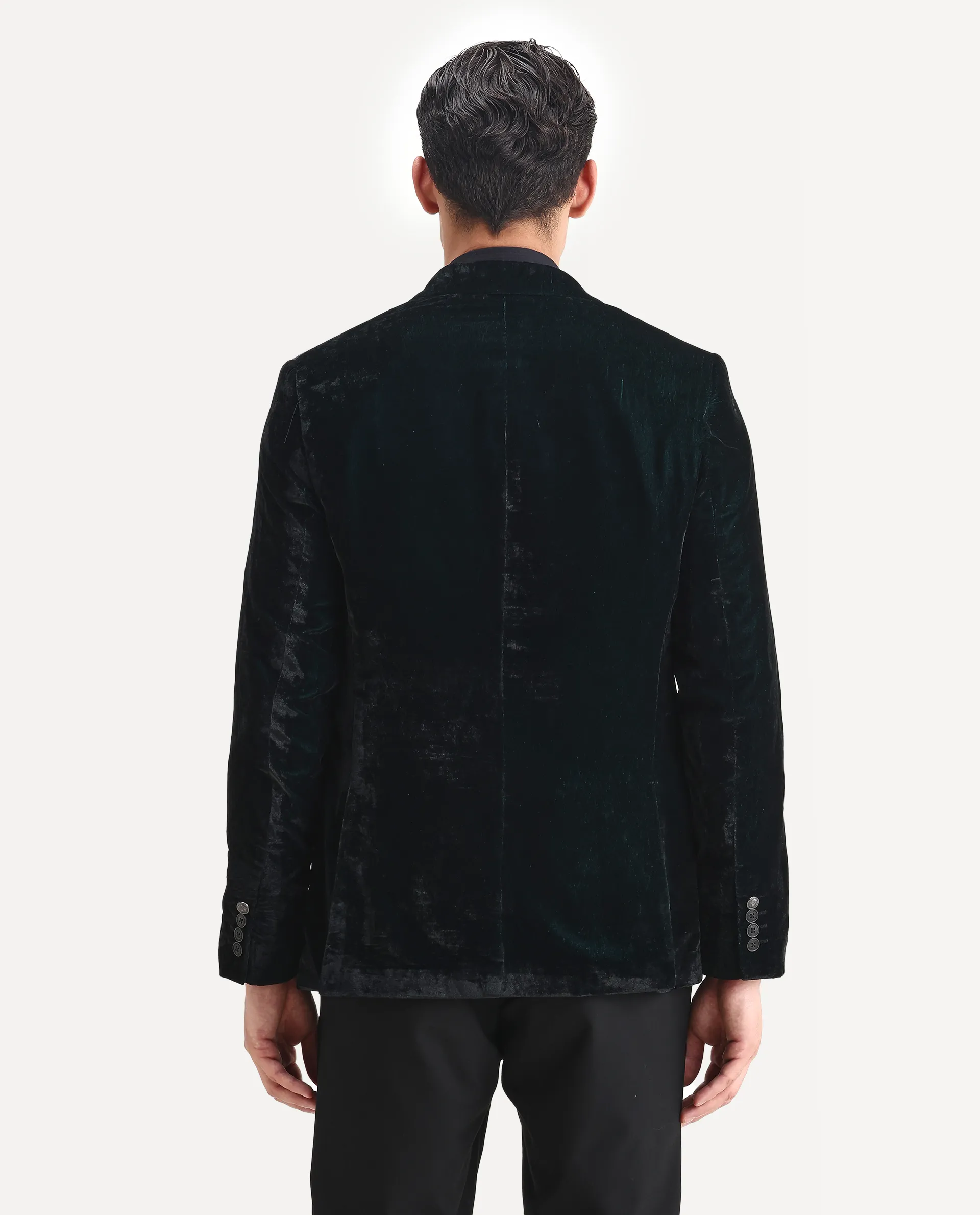 Rare Rabbit Men's Velter Dark Teal Velvet Plain Tailored Fit Full Sleeve Lapel Neck Blazer - Image 7
