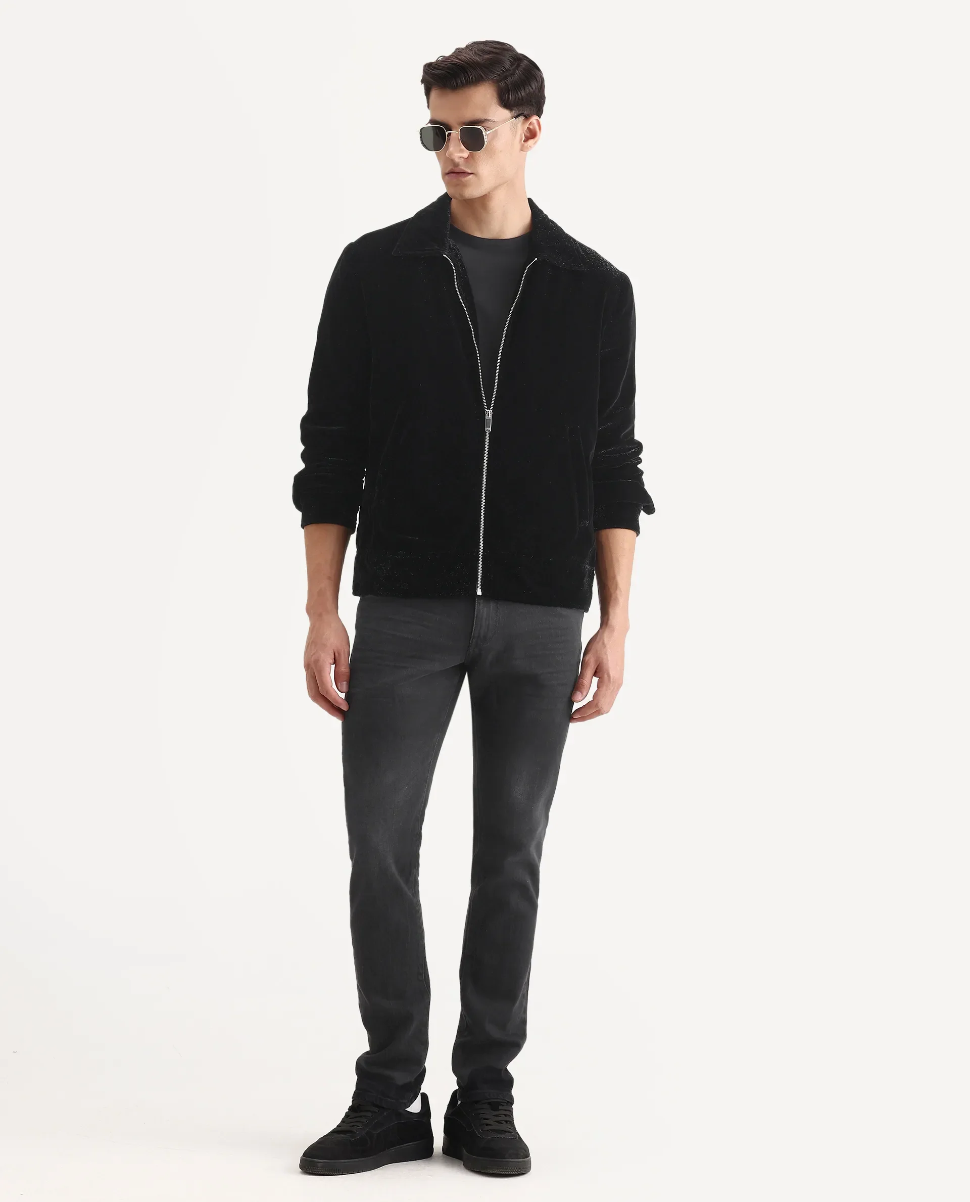 Rare Rabbit Men's Velto Black Polyester Fabric Collared Neck Regular Fit Plain Jacket - Image 2