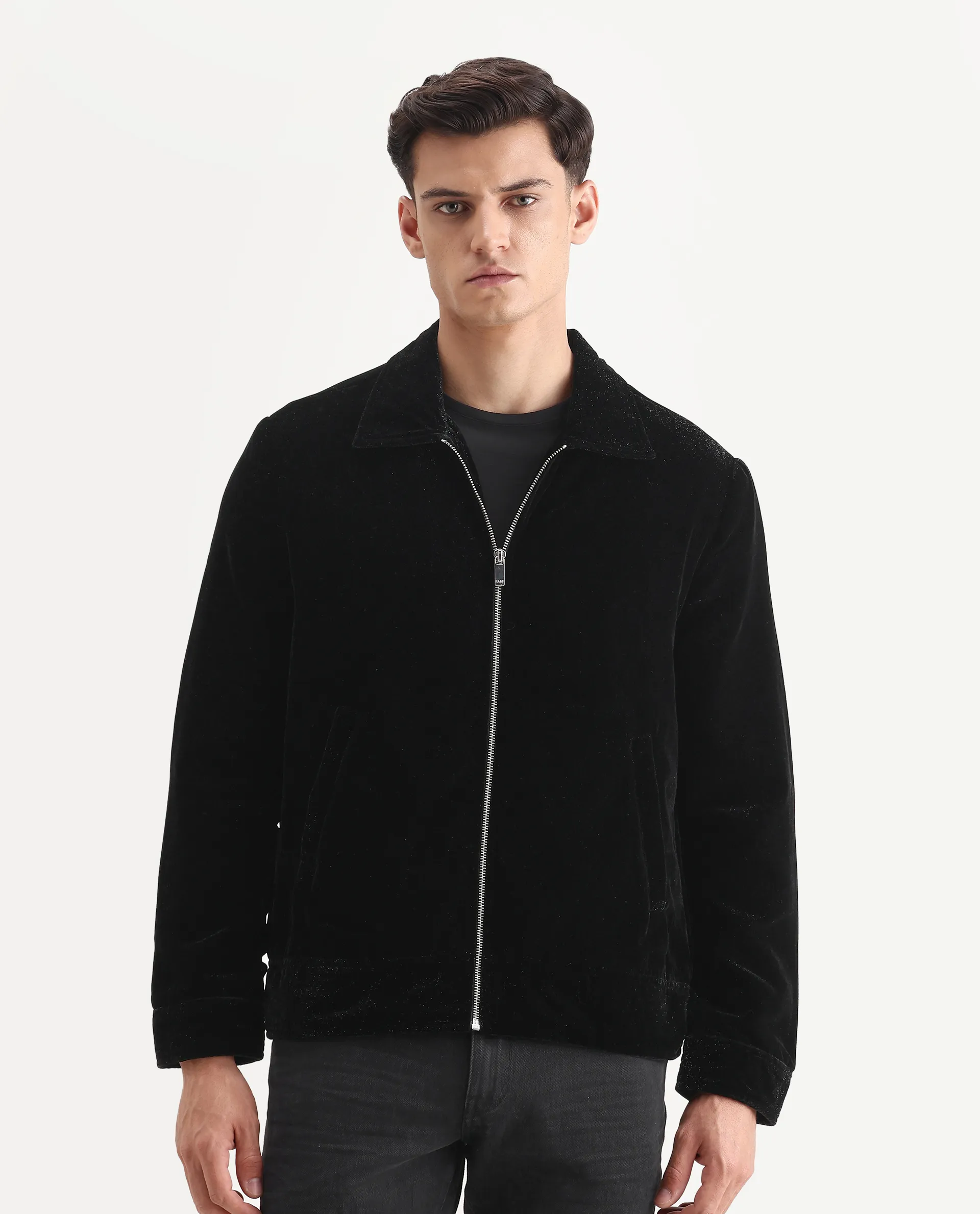 Rare Rabbit Men's Velto Black Polyester Fabric Collared Neck Regular Fit Plain Jacket - Image 4