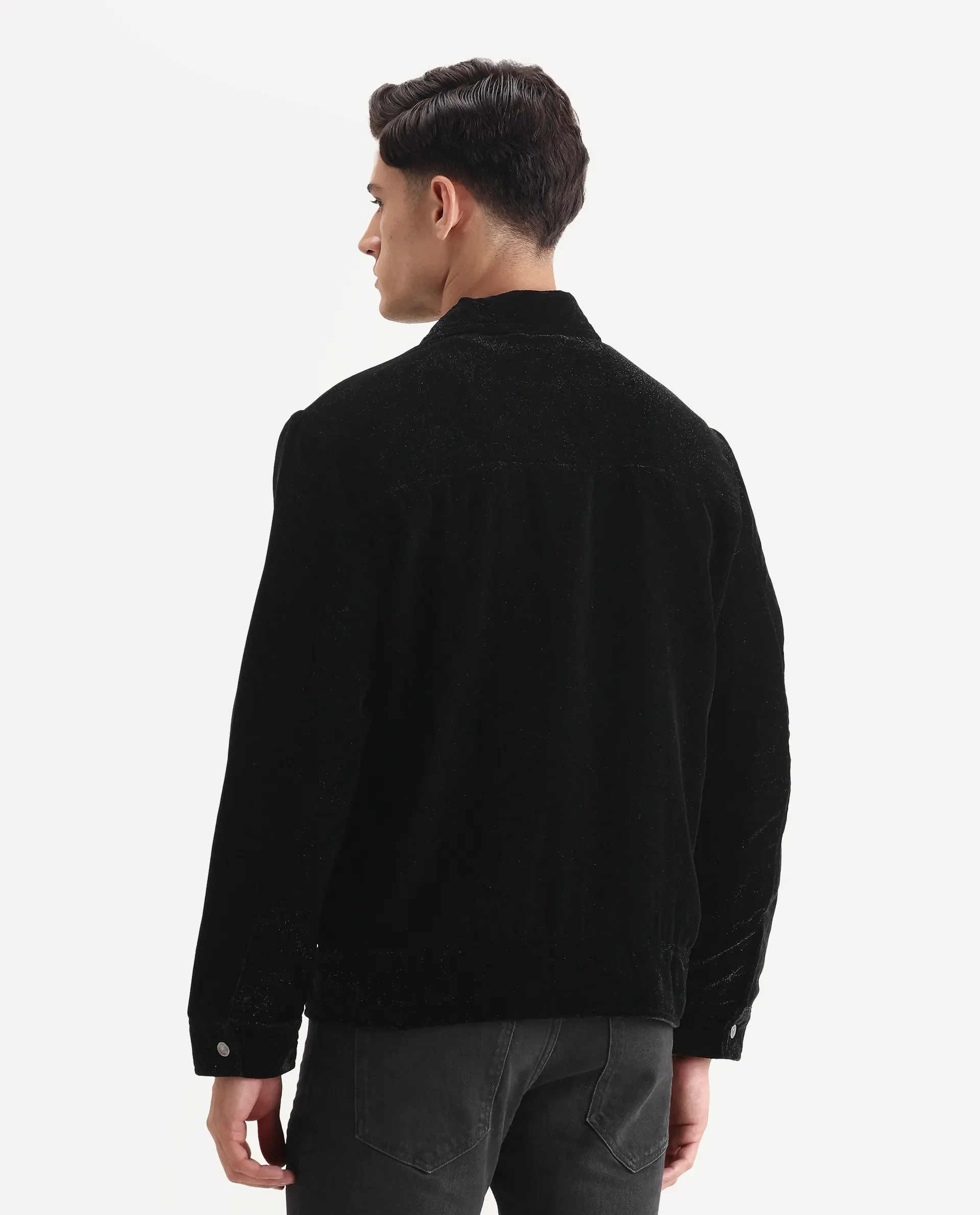 Rare Rabbit Men's Velto Black Polyester Fabric Collared Neck Regular Fit Plain Jacket - Image 7