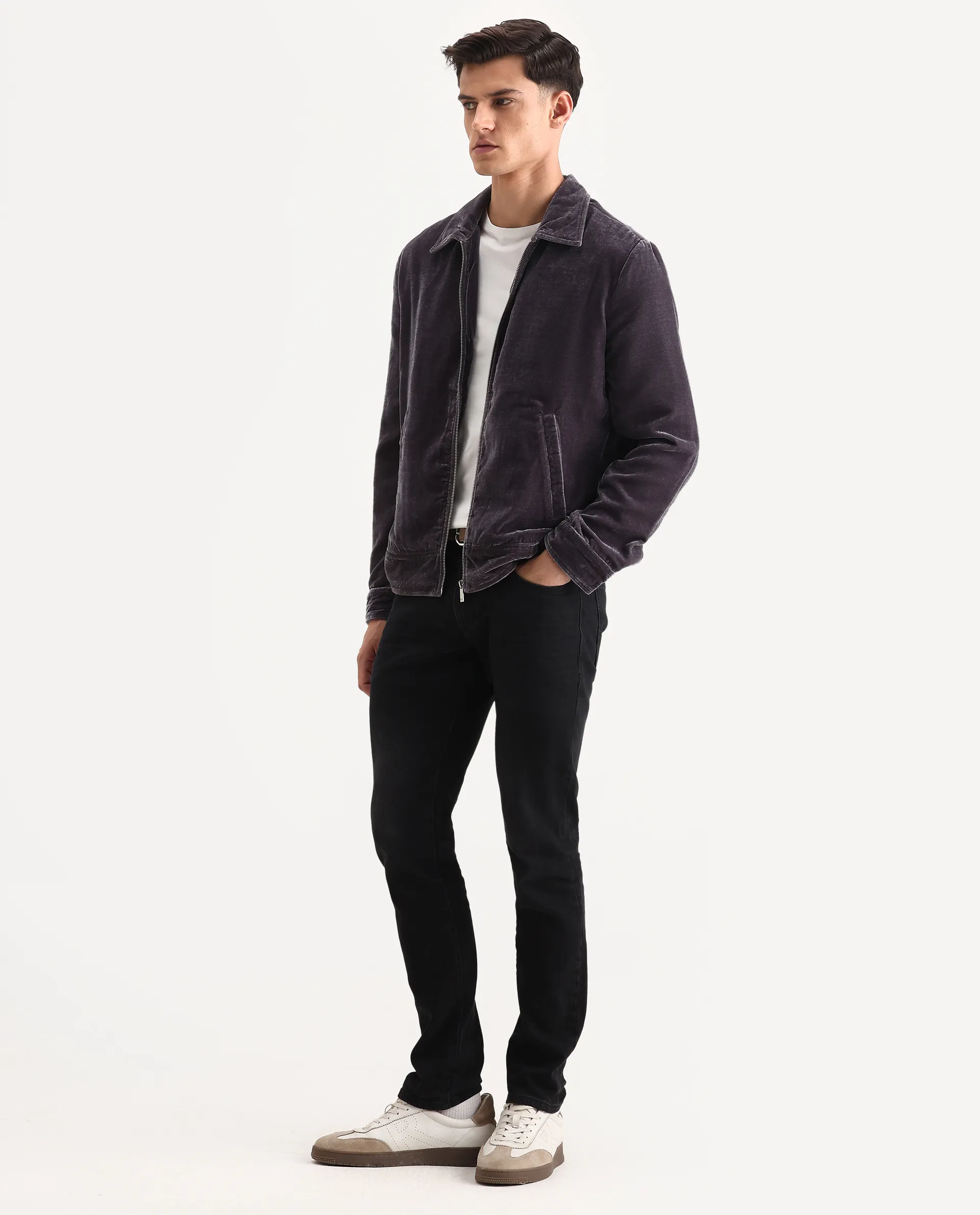 Rare Rabbit Men's Velto Grey Polyester Fabric Collared Neck Regular Fit Plain Jacket - Image 2