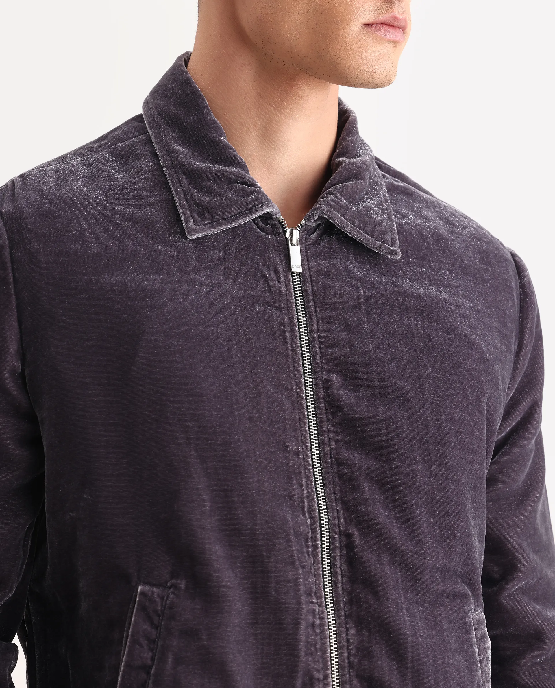 Rare Rabbit Men's Velto Grey Polyester Fabric Collared Neck Regular Fit Plain Jacket - Image 3