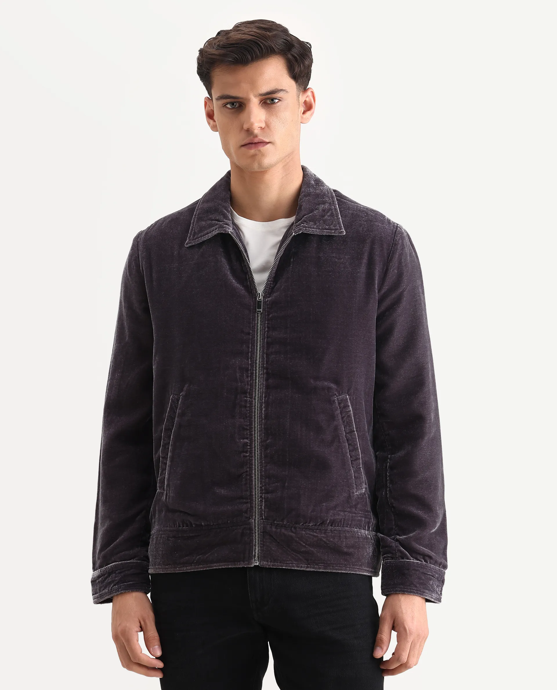 Rare Rabbit Men's Velto Grey Polyester Fabric Collared Neck Regular Fit Plain Jacket - Image 4