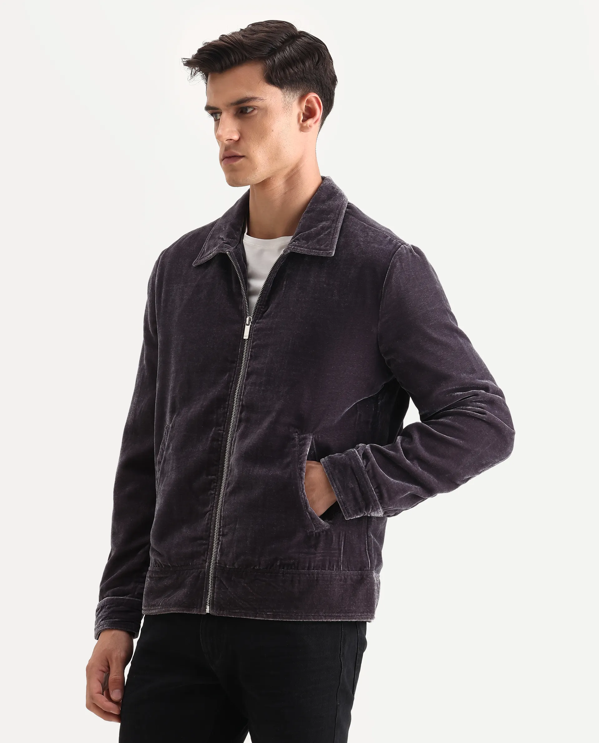 Rare Rabbit Men's Velto Grey Polyester Fabric Collared Neck Regular Fit Plain Jacket - Image 5