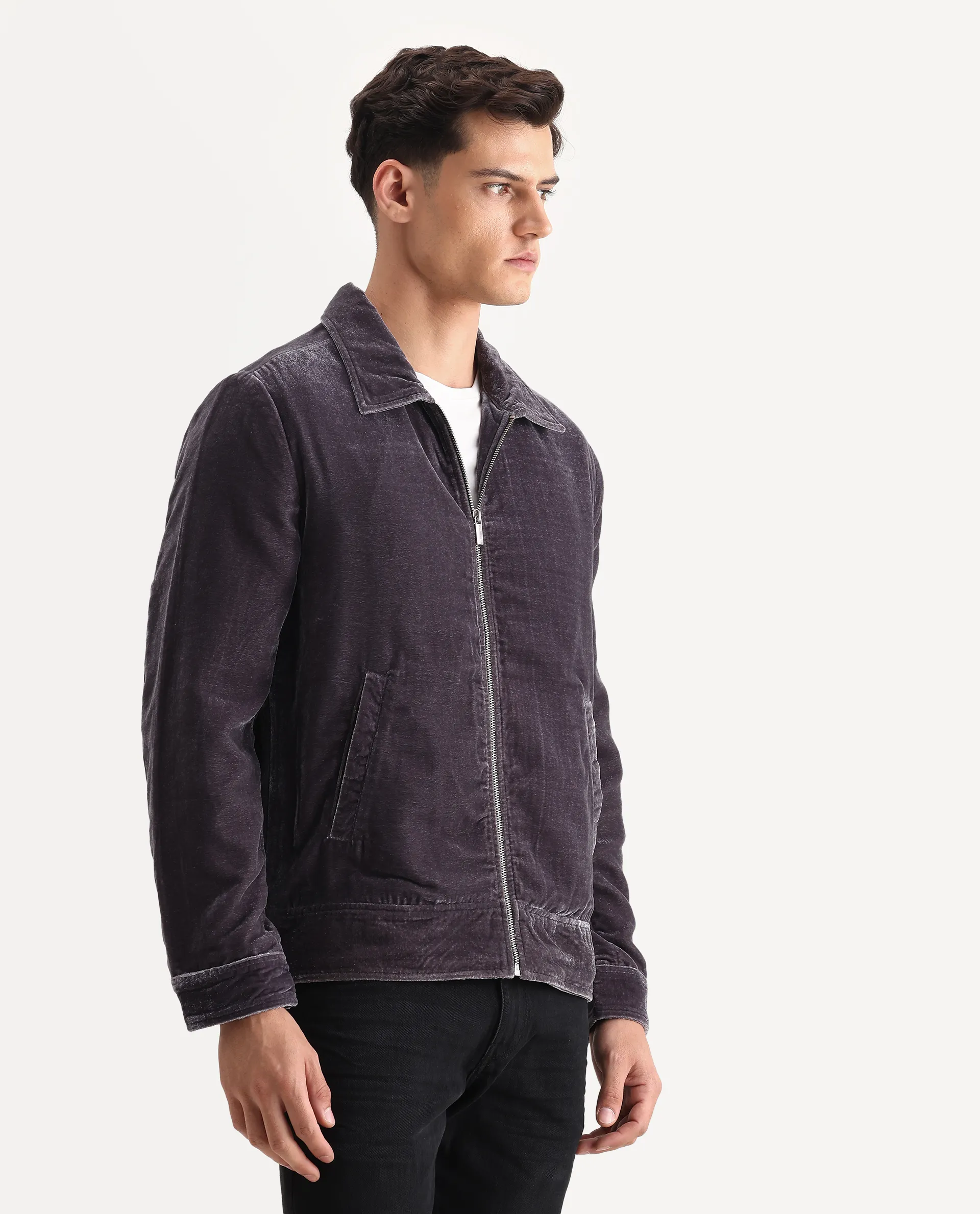 Rare Rabbit Men's Velto Grey Polyester Fabric Collared Neck Regular Fit Plain Jacket - Image 6