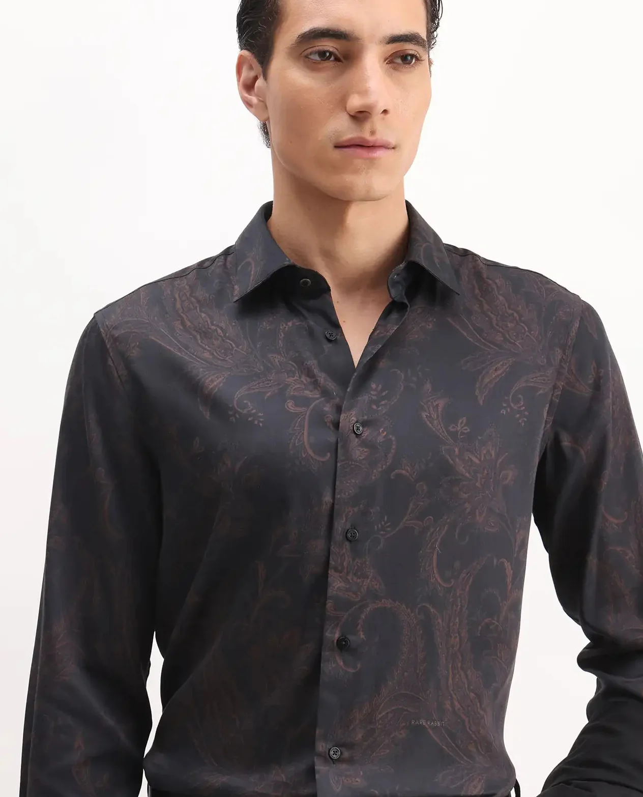 Rare Rabbit Men's Velto Black Cotton Blend Paisley Print Regular Fit Full Sleeve Collared Shirt - Image 2